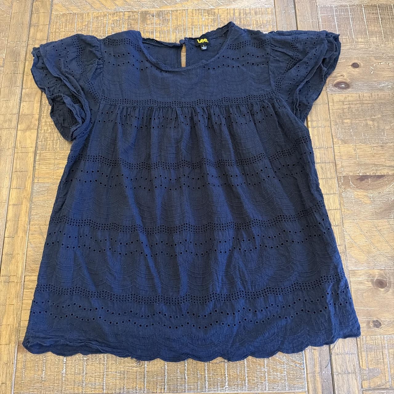 Lee Navy Eyelet Embroidered Babydoll Blouse Beautiful navy blue blouse