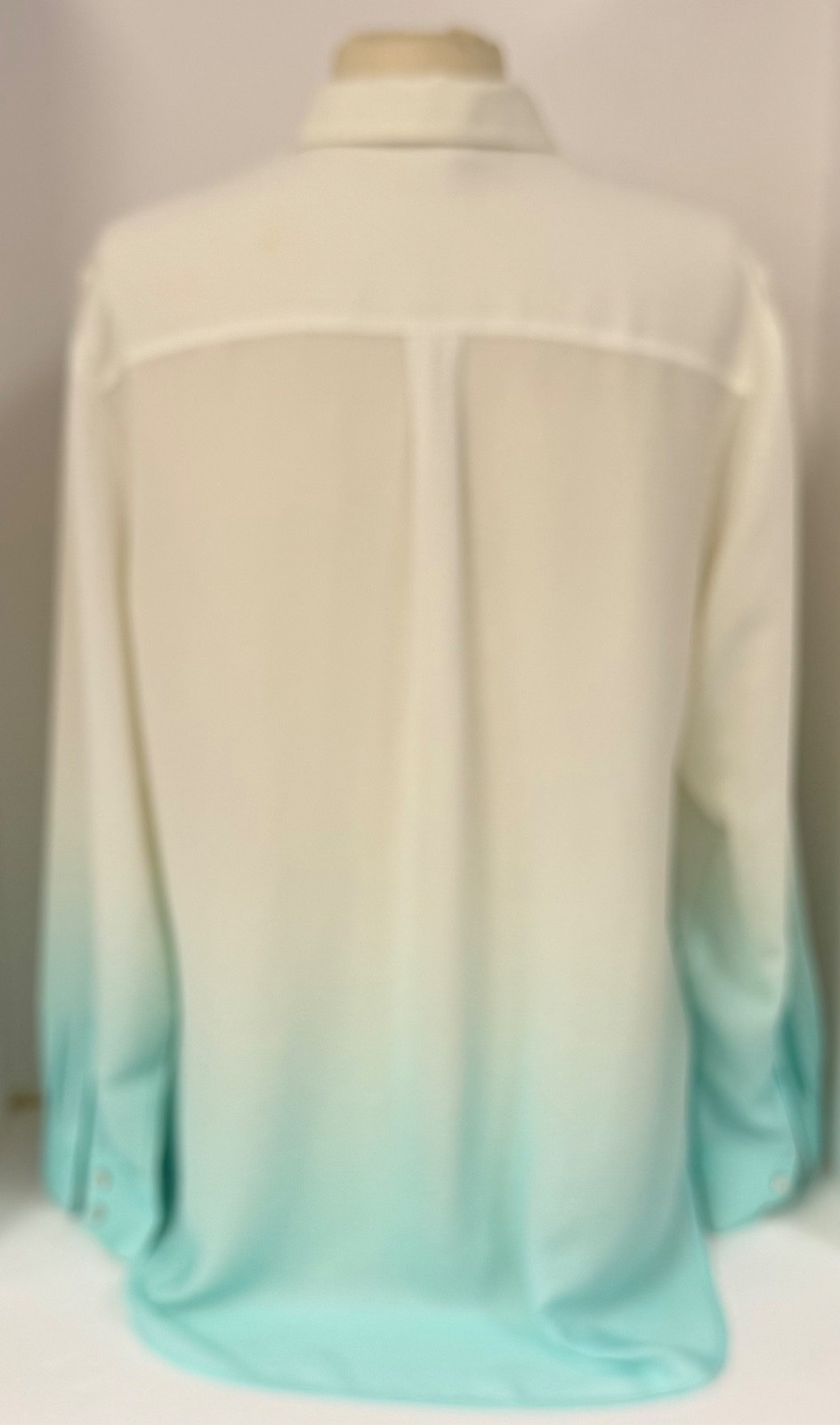 Women’s Chico’s White & Mint Ombre See Thru LS Shirt Chicos Sz. 2 (US Medium)