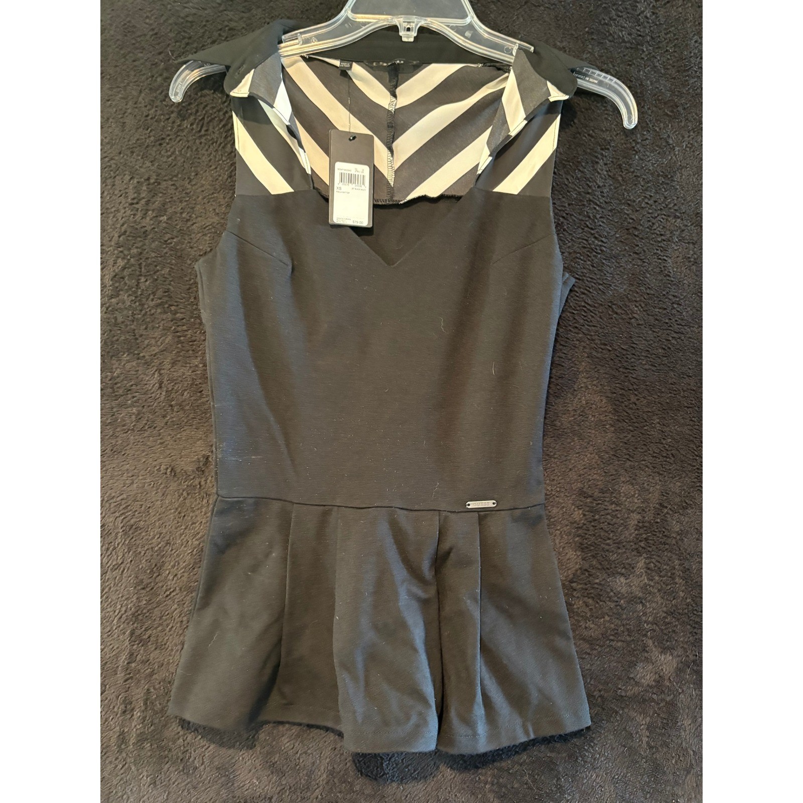 Guess Peplum Top Chevron Sleeveless Knit Blouse Party Cocktail XS
