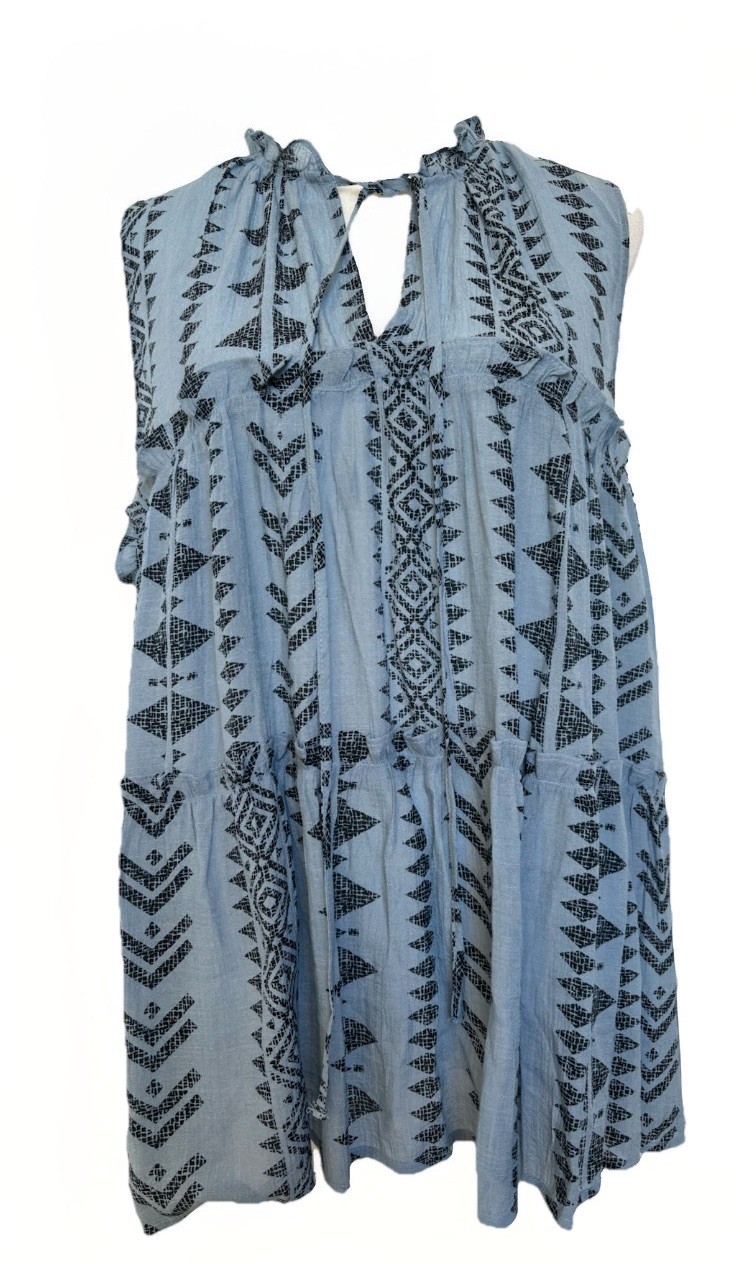 Anthropologie Sleeveless Blue Ruffle Top Perch Blu Pepper 2XL Womens Boho Style