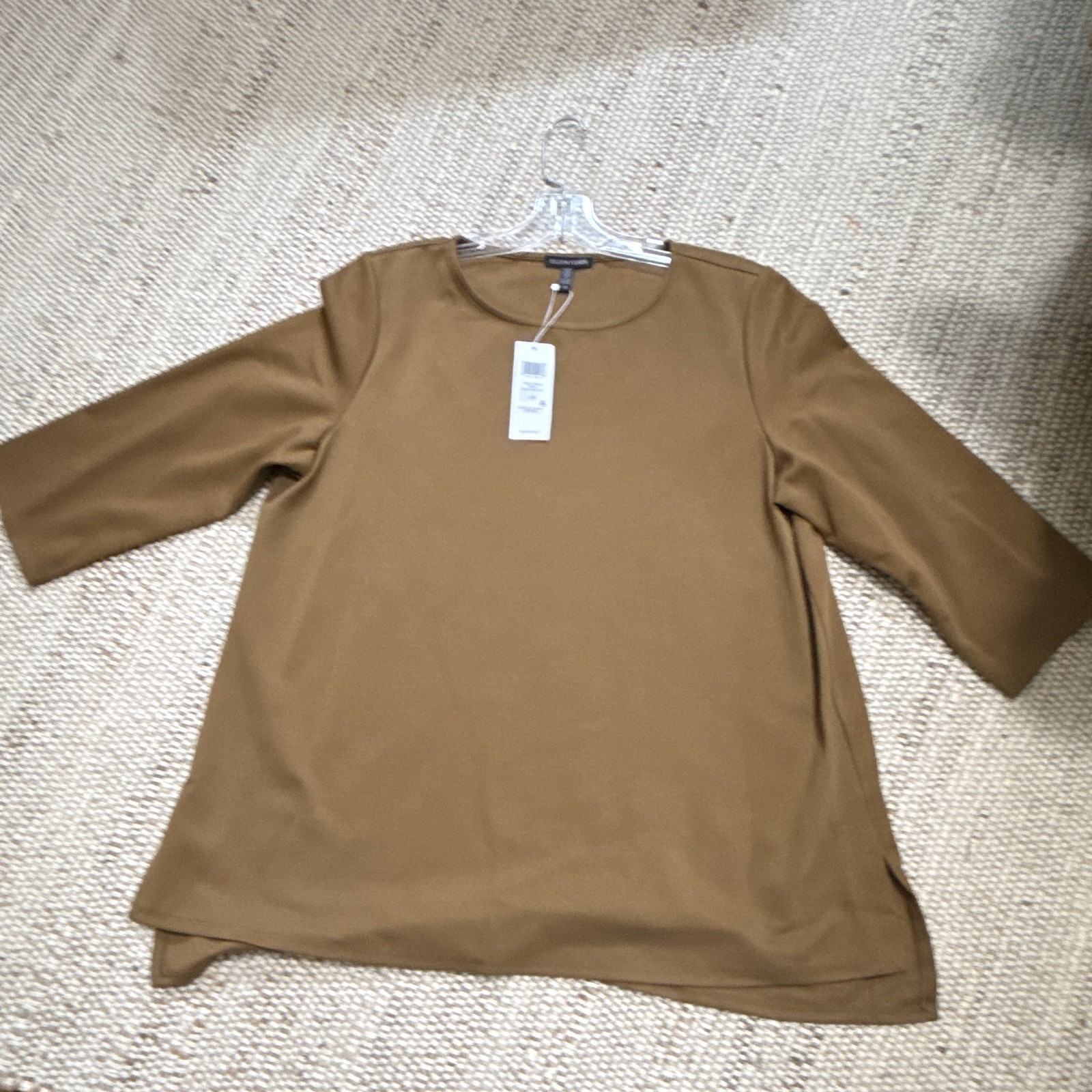 Eileen Fisher Hazel Brown Boat Neck 3/4 Sleeve Stretch Jersey Pullover Top L