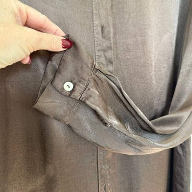 Alexandre Laurent Satin Button Up Shirt Brown 100% Viscose Made in Italy Blouse