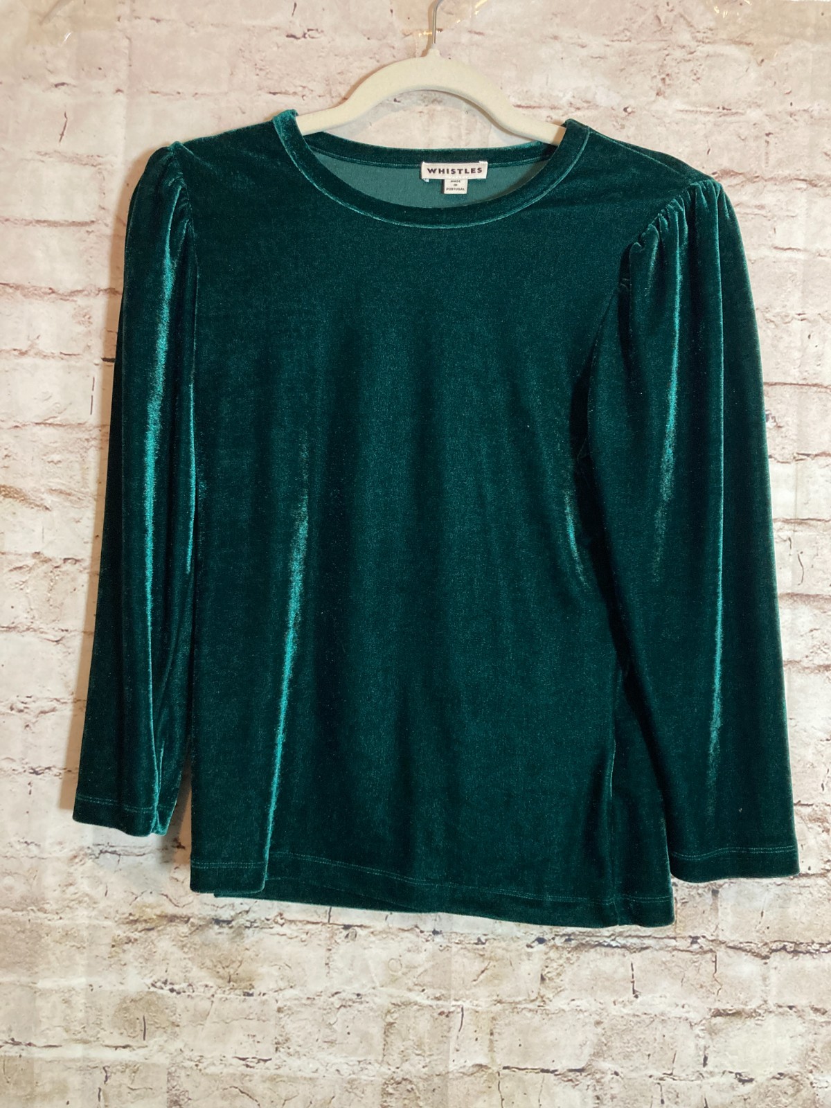 WHISTLES Velvet Top Womens 4 Forest Green Puff Sleeve Holiday Christmas Romantic