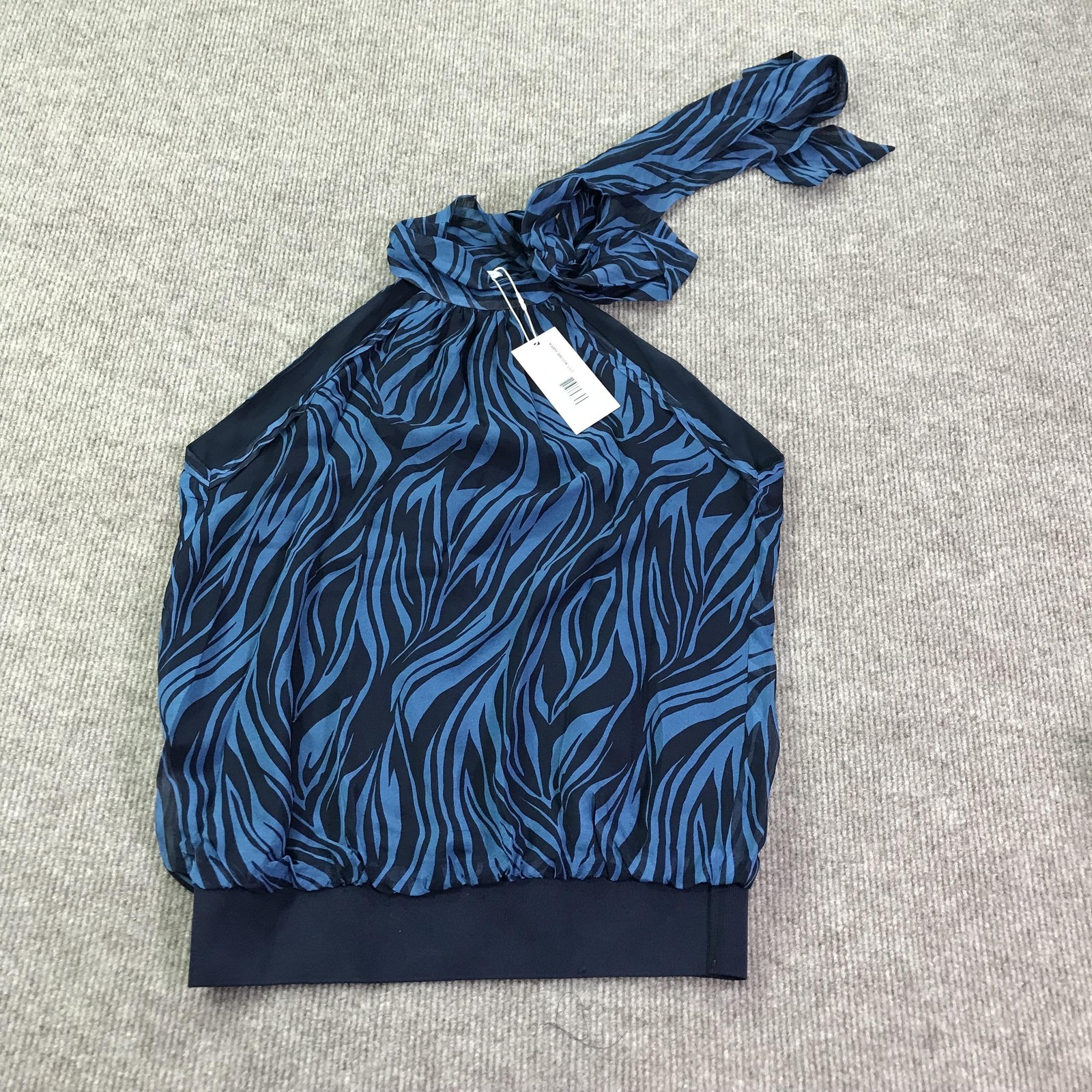 Ramy Brook Printed Lucy Top Womens XS Navy Blue Silk Halter Tie Neck Blouse New