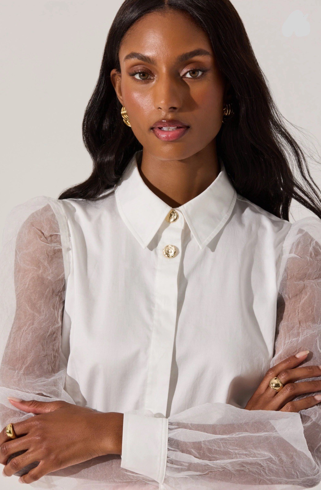NWT ASTR The Label Sheer Sleeve Button Up Shirt Size XL