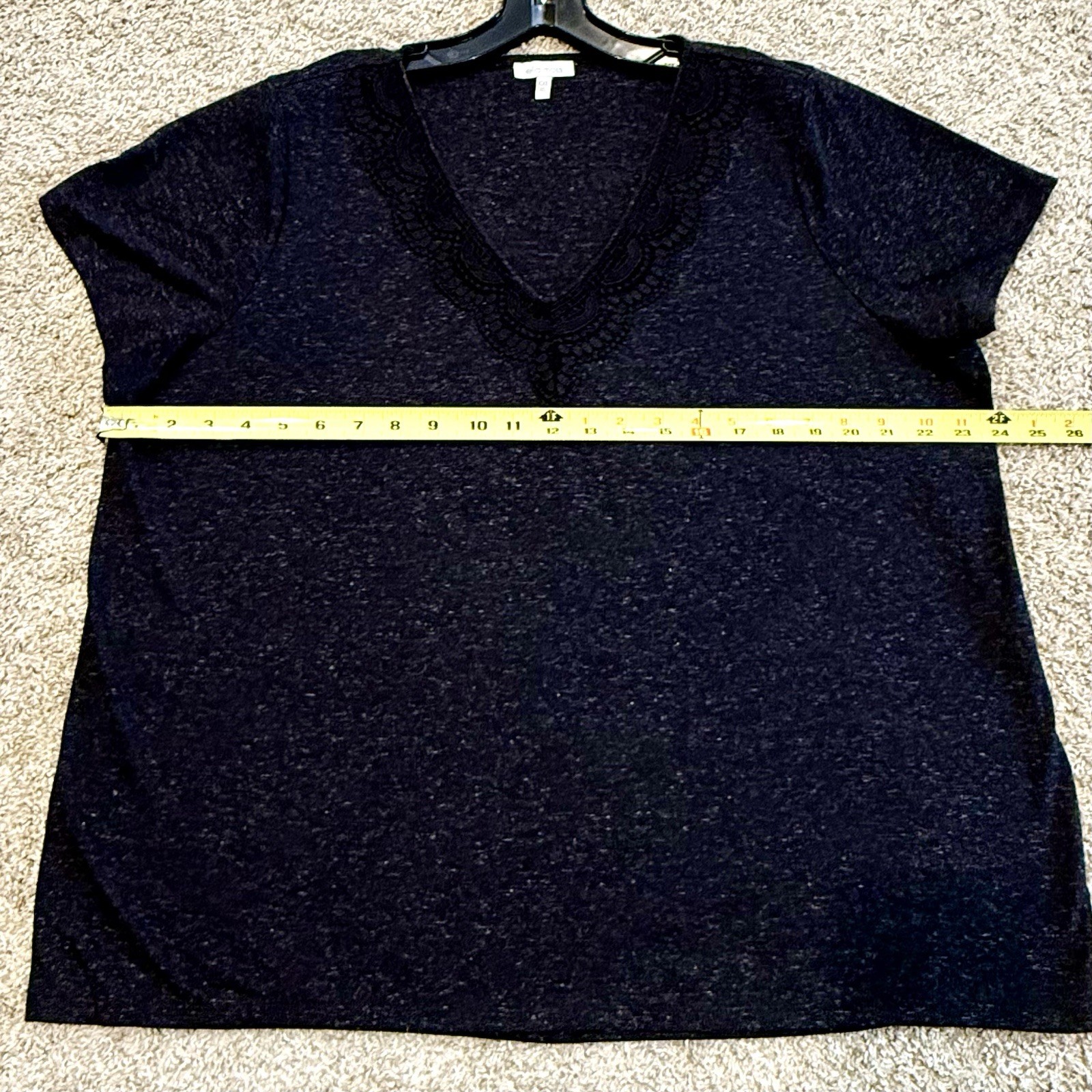 Ella Moss Women’s Size XXL Blouse Top Shirt Tee Black V-neck Lace Appliqué