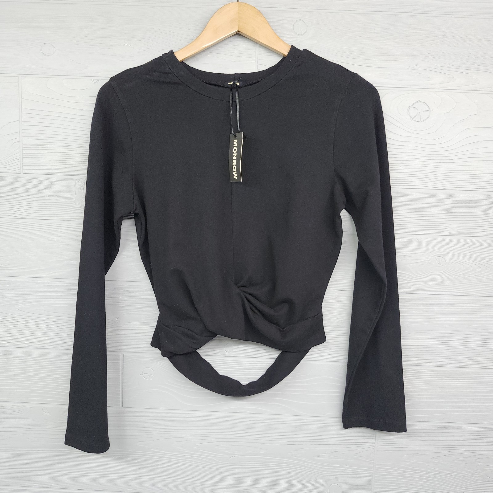 MONROW Black Long Sleeve Twist Front Casual Top Size Large NWT