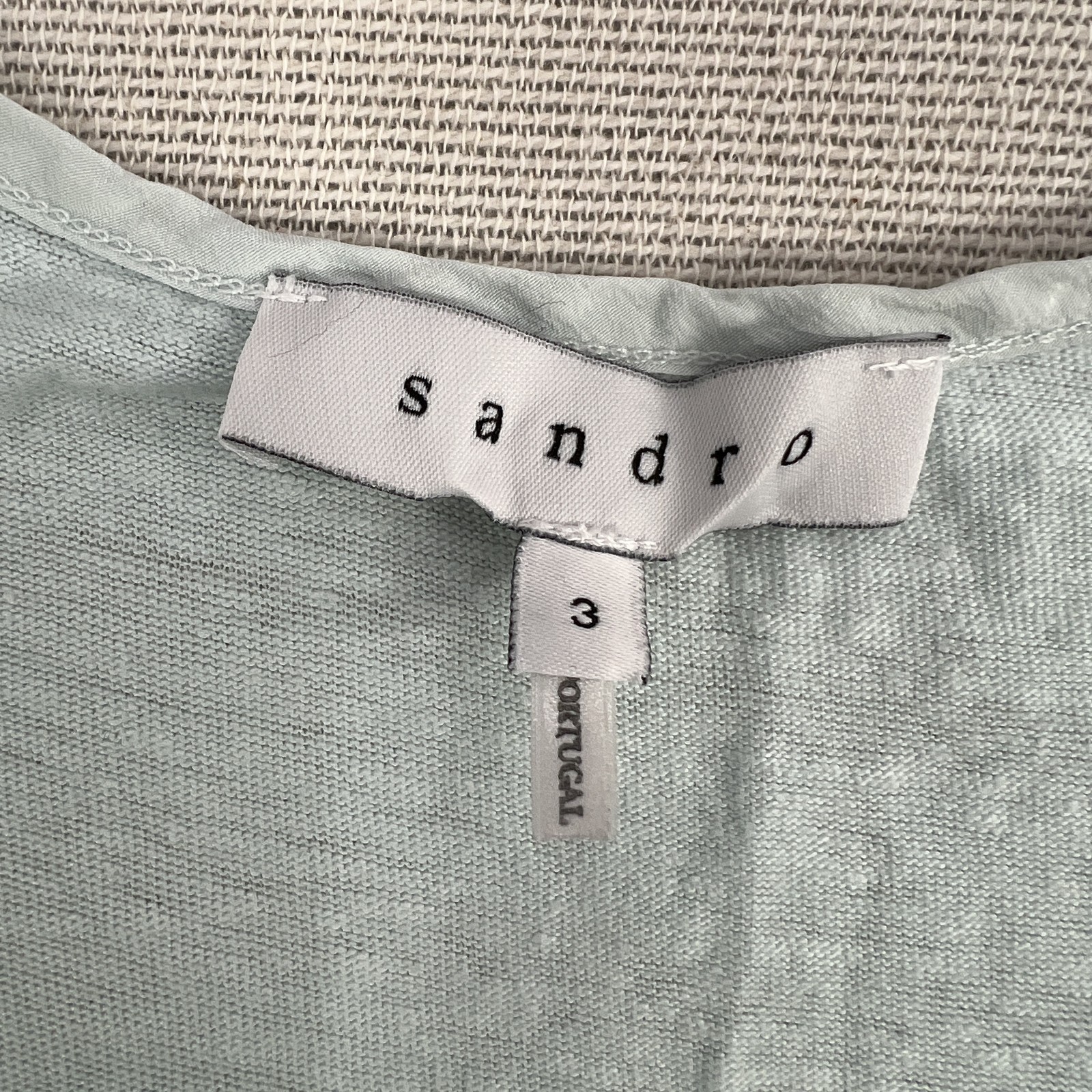 Sandro Tank Top Womens Large Light Blue Sheer Silk Trim Linen Sleeveless Blouse