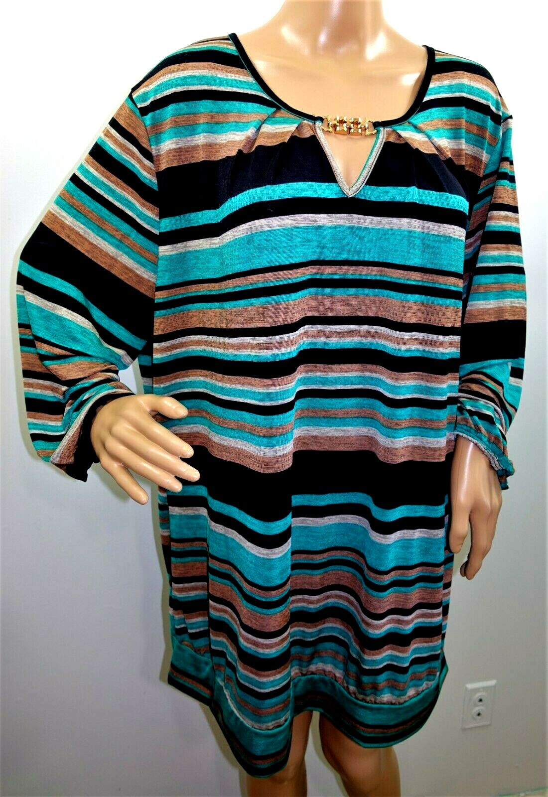 Lapis Women Plus Size 3x Green Black Striped Melange Tunic Top Blouse Shirt