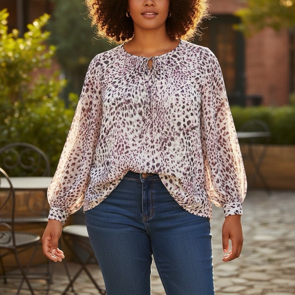 NWT Talbots Metallic Leopard Top 2X Gray Pink Blouse Romantic Flowy Feminine