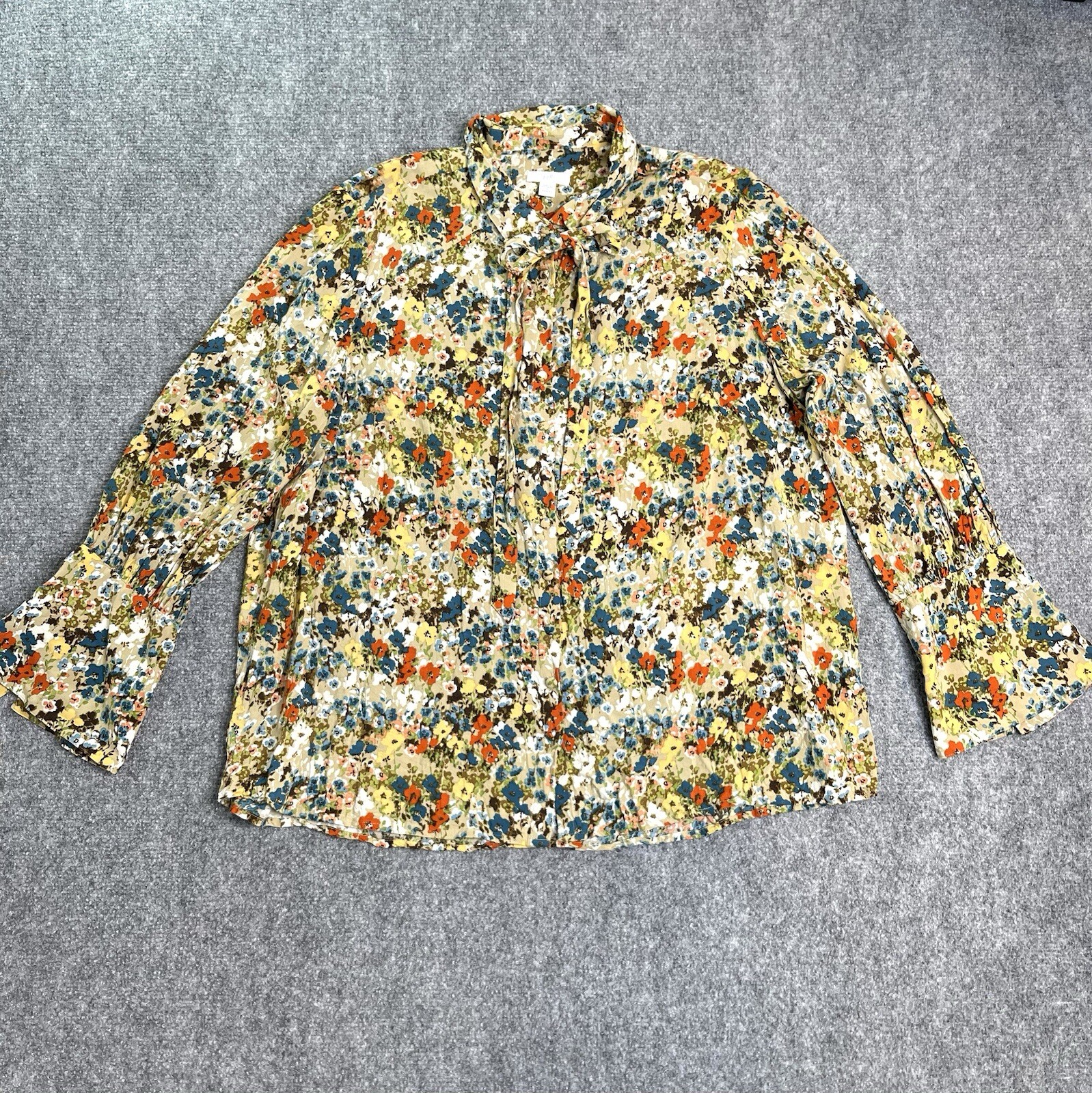 J Jill Top Womens 1X Ditzy Floral Covered Button Front Removable Tie Blouse