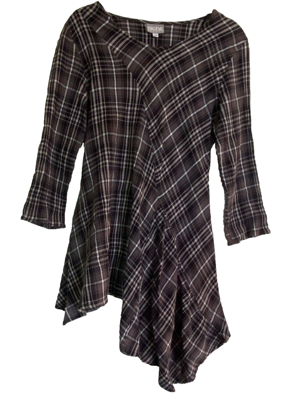 NICHE Nilgun Derman Black Plaid Asymmetric Layered Look Artsy Designer Tunic XS