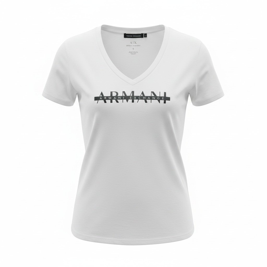 Armani Exchange T-Shirt Womens Small White Excellent V-Neck Logo Graphic Tee