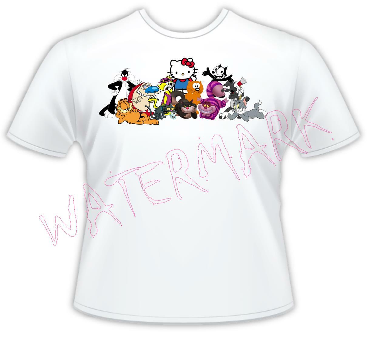 Cartoon Cats Tom Garfield Stimpy Heathcliff Sylvester Parody T-Shirt