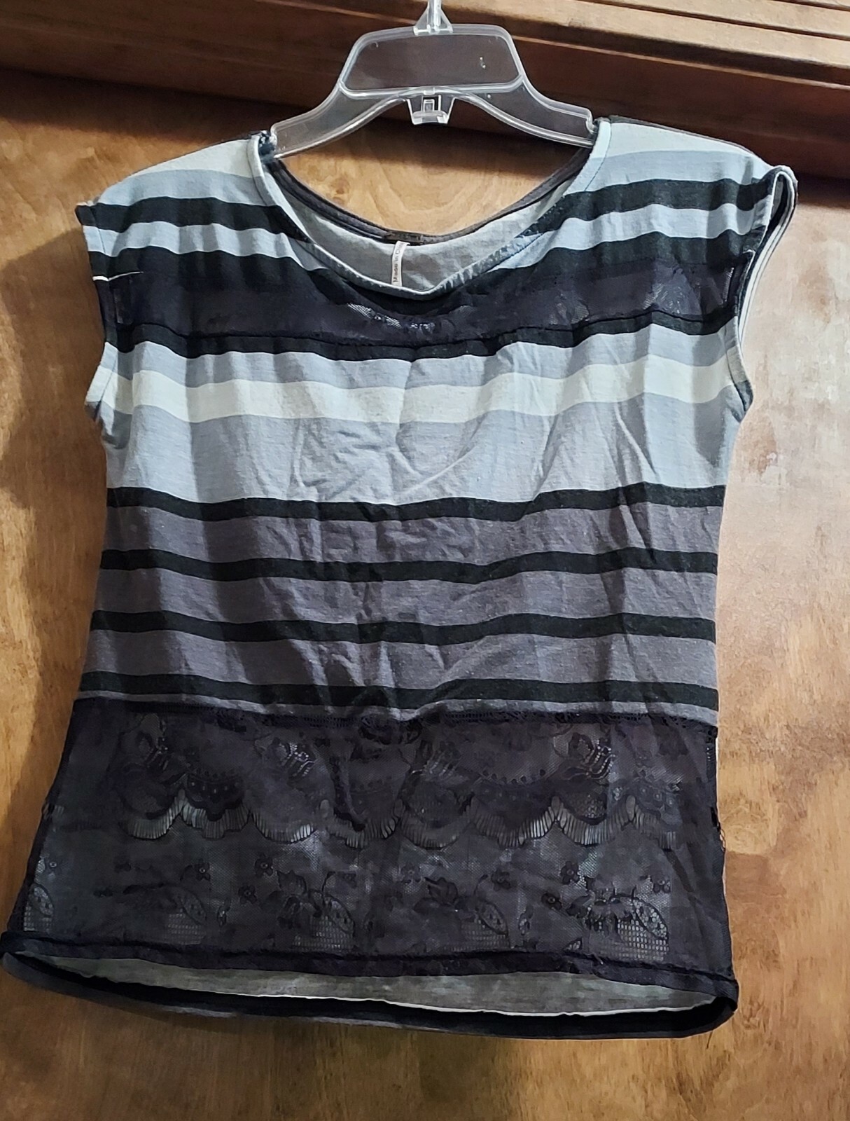 Poof Sleeveless Top/Blouse, Size Med, Cotton/Rayon/Spandex, Black/Gray