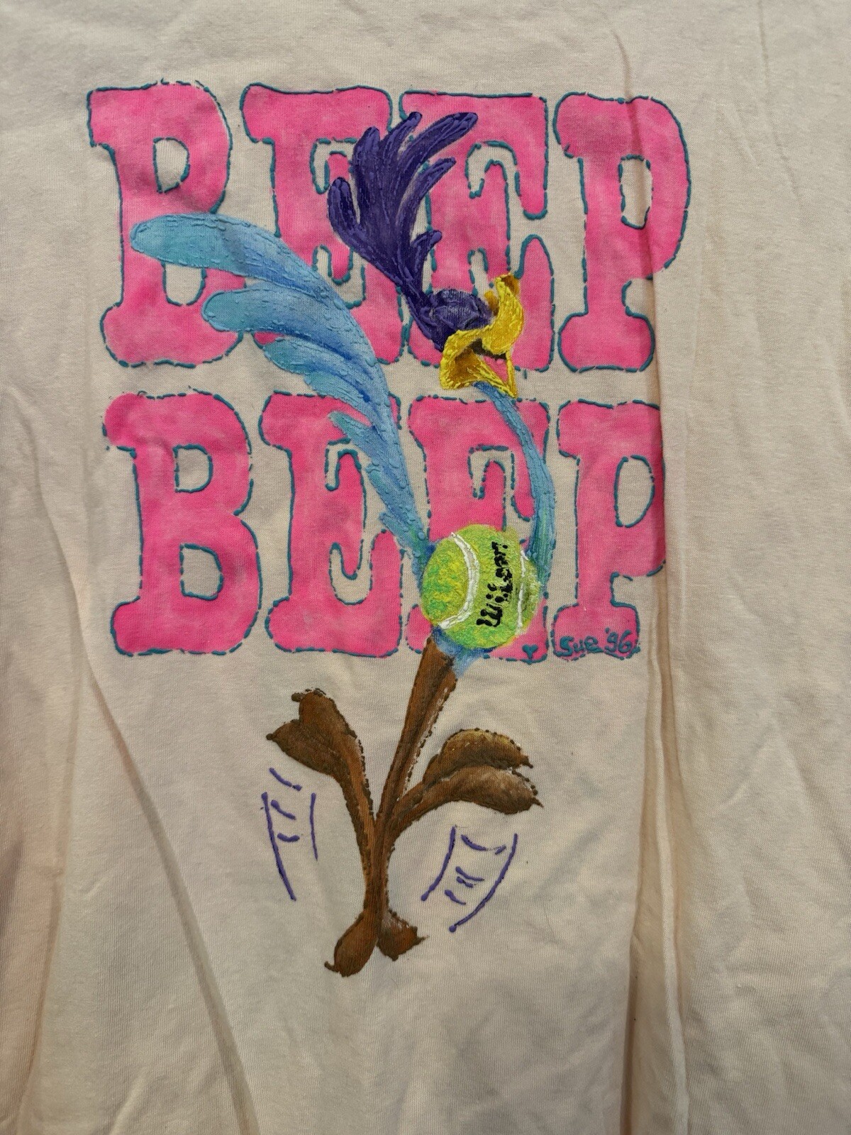 Vintage 90’s Shirt Sz L Wiley Coyote Roadrunner Hand Painted 100% Cotton