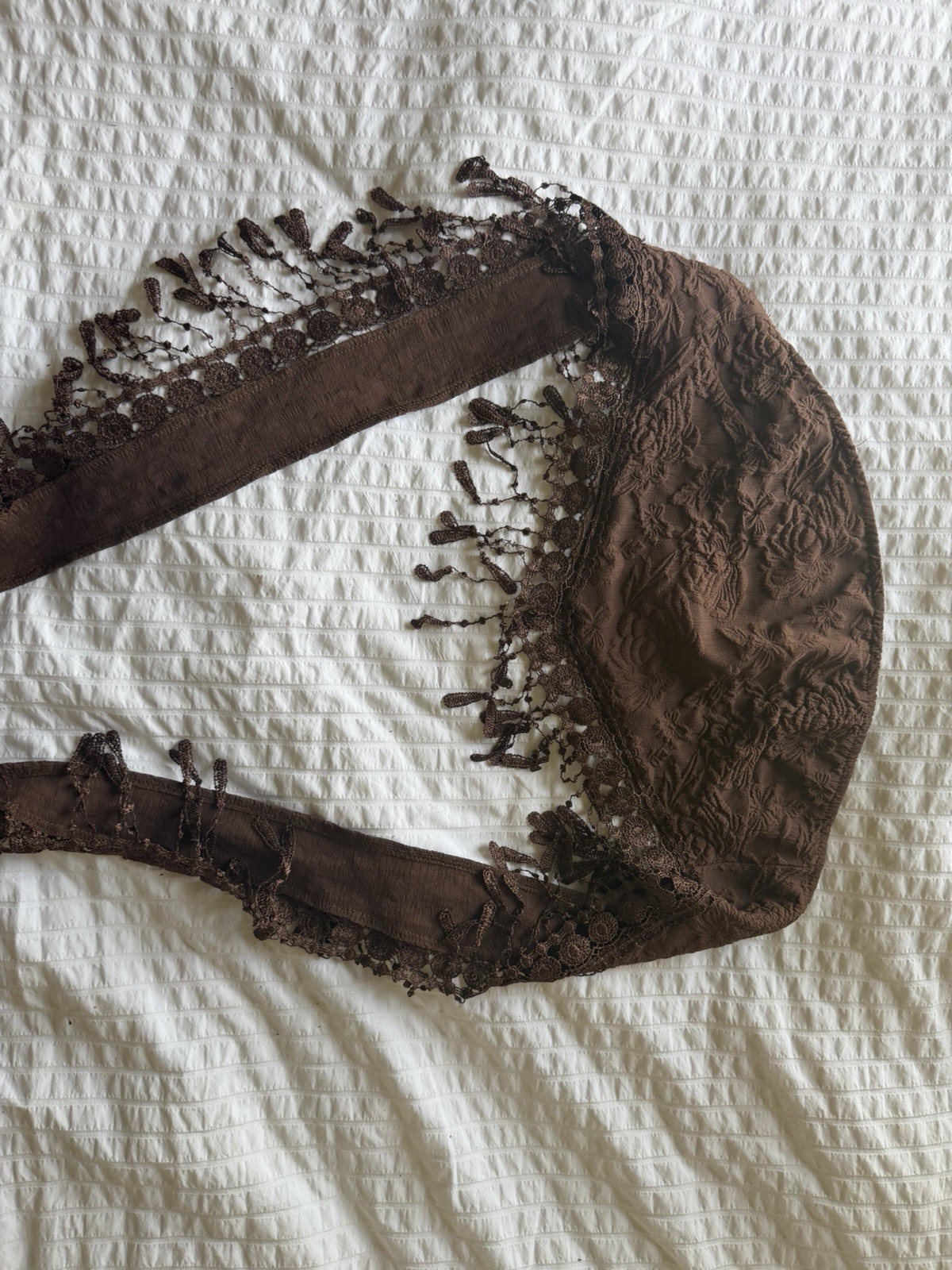 SHEIN Brown Floral Lace Trim Scarf Crop Top Tie Back Tube Top Y2K Boho M