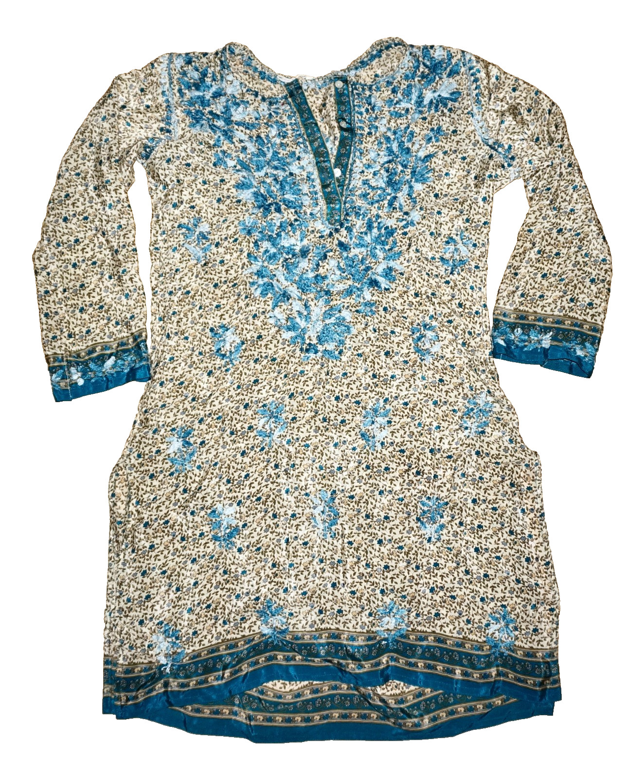 CUSTOM CRAFTED Multicolor Silk & Embroidery Mid-Length Tunic Top S/M