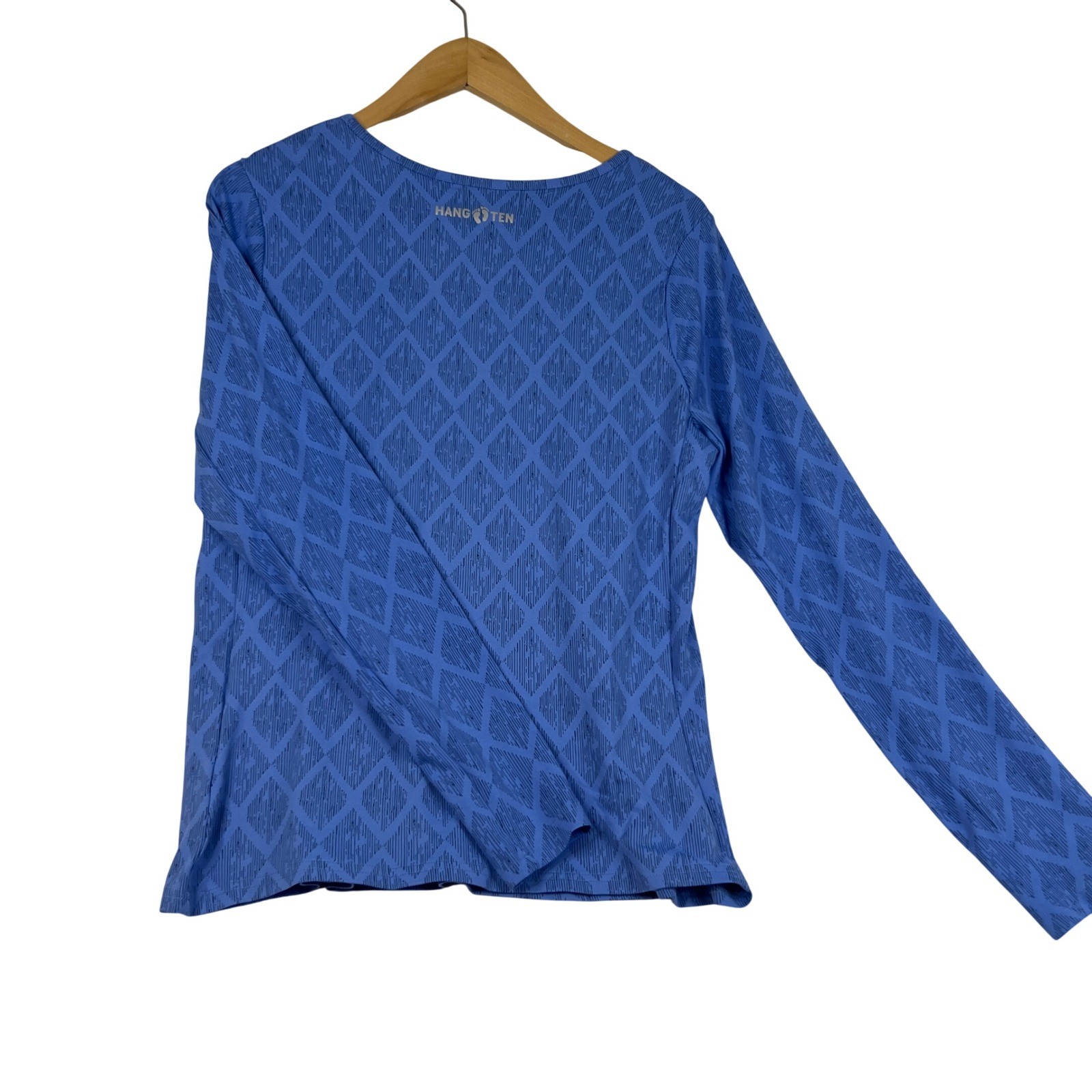 Hang Ten WomMens Blue Geometric Long Sleeve Sun Shirt Side Zip Pocket Size M NEW