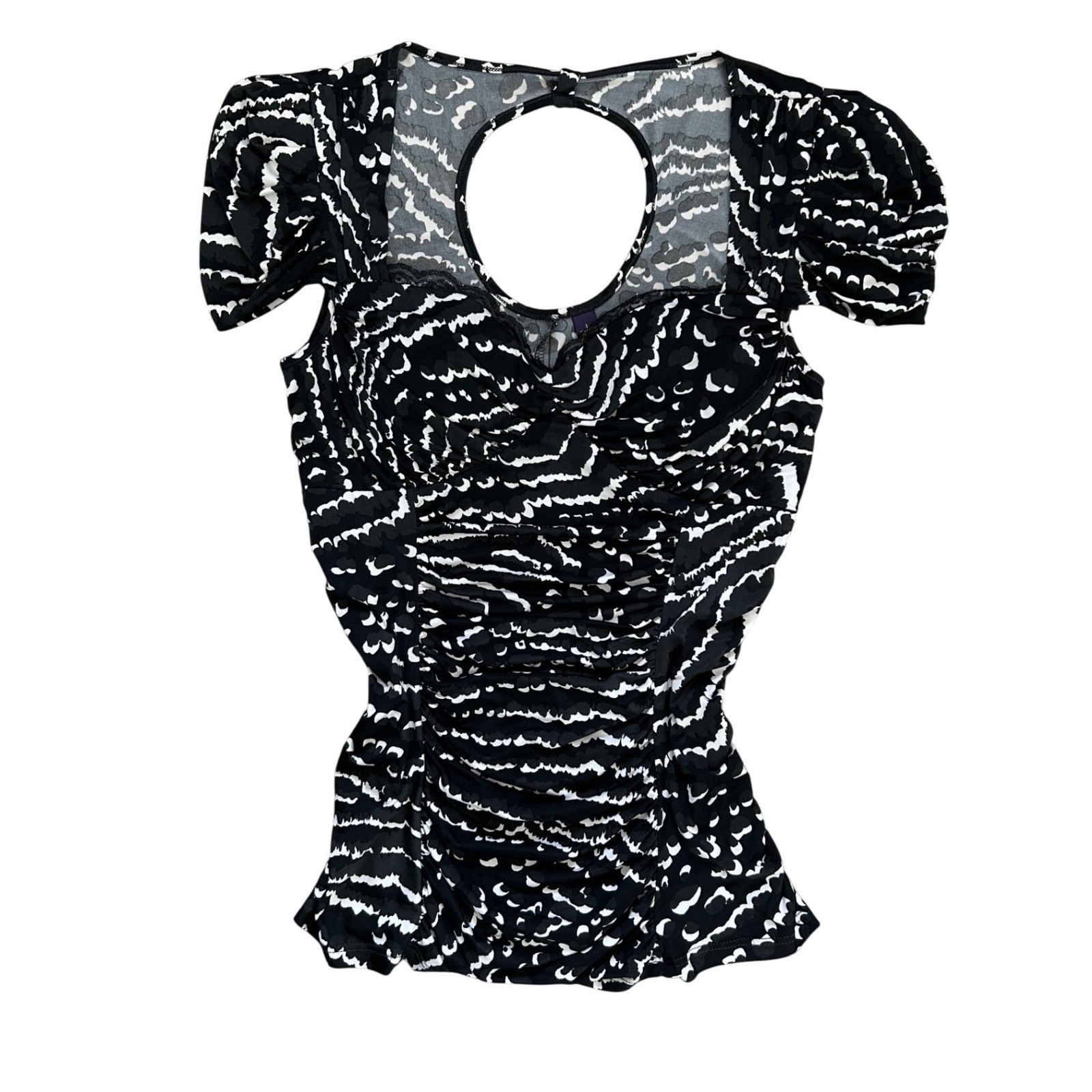 Y2K Abstract Ruched Puff Sleeve Cutout Back Top large sexy going out