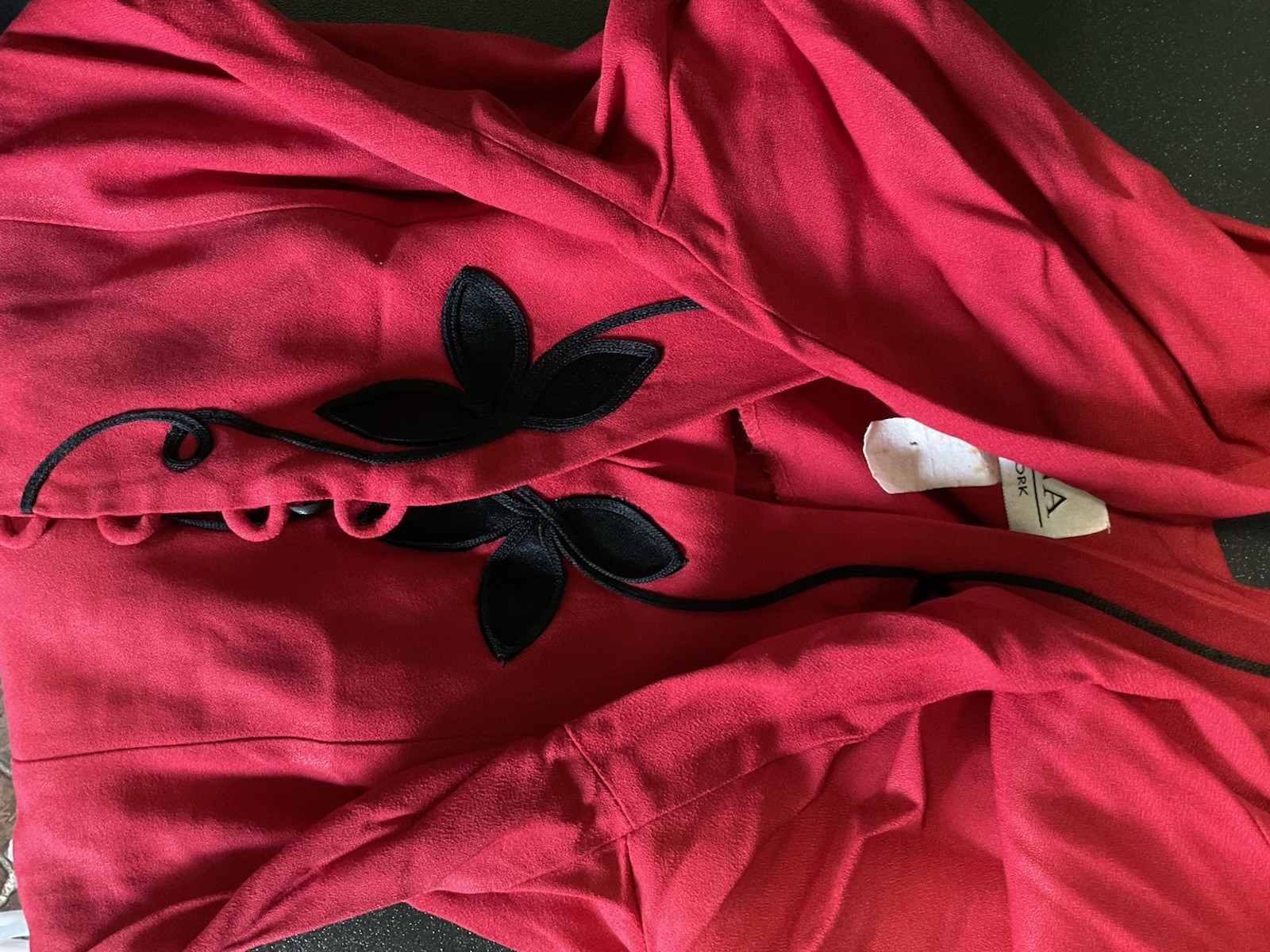 Reina New York Womens LS Red W/Black Flowers Sz 12 VTG Secretary 80s 90s Retro