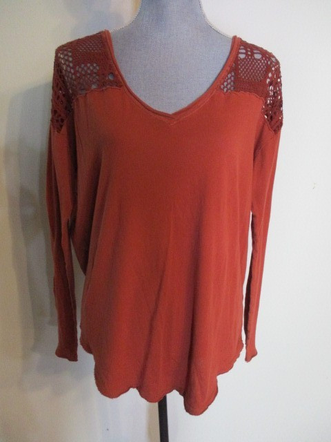 We the Free People Crochet Lace Upper Detailing Knit Cotton Tunic in Chestnut M