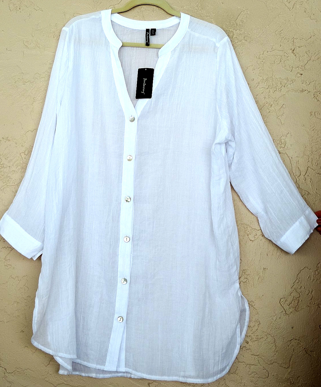 Portocruz NWT Sz 1X White Gauze “Plus Big Shirt” Long Tunic Top Blouse Coverup