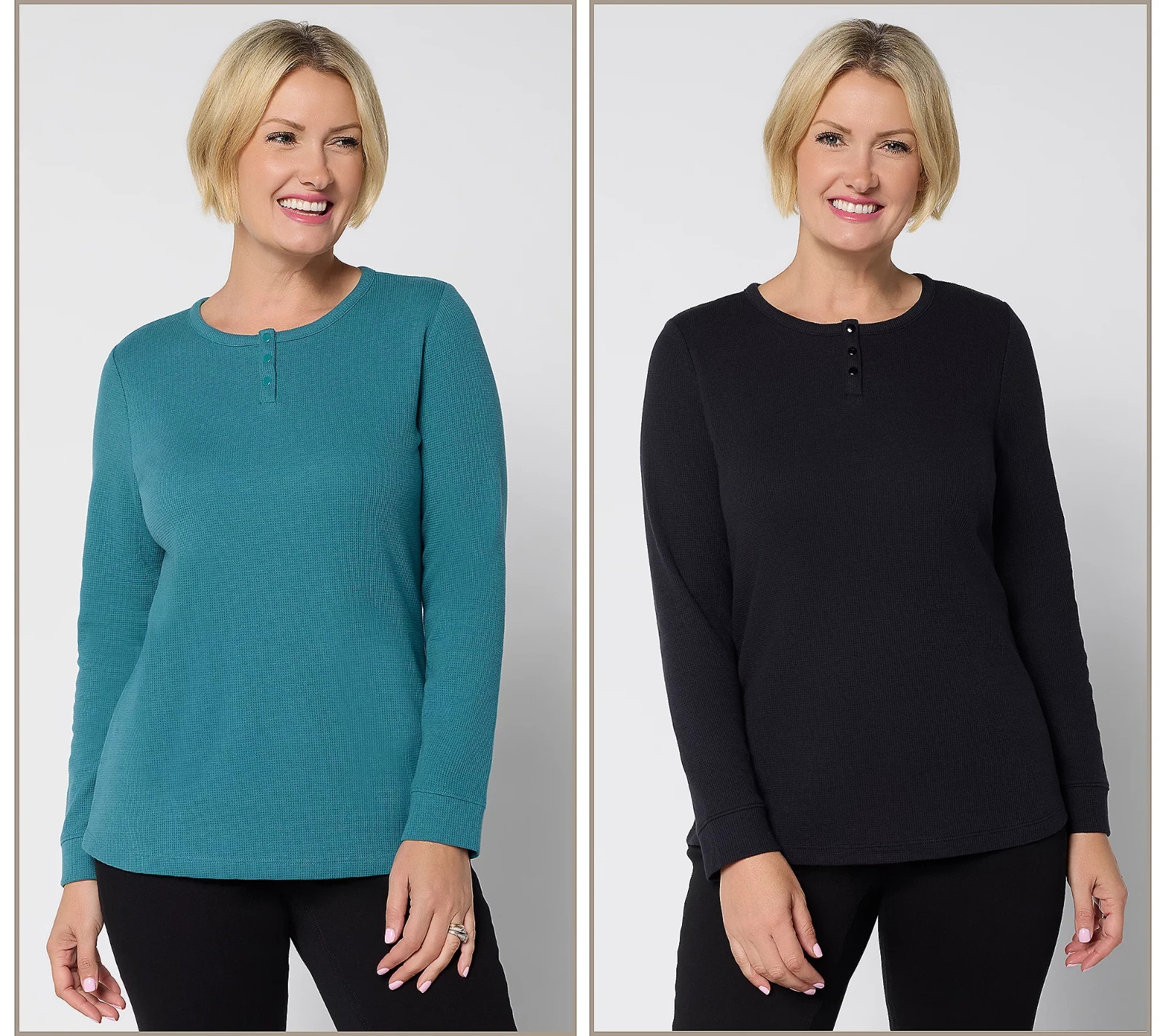 Denim & Co. Essentials 2-Pack Waffle Knit Henley Tops NWT A710615