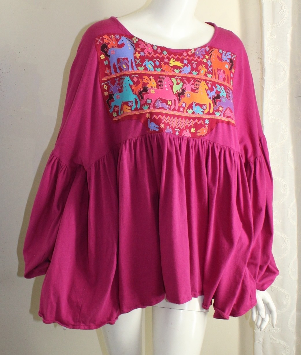 Estate Handmade KATE Southwest HORSE Pink Jersey Knit Blouse Shirt Top L XL 1X