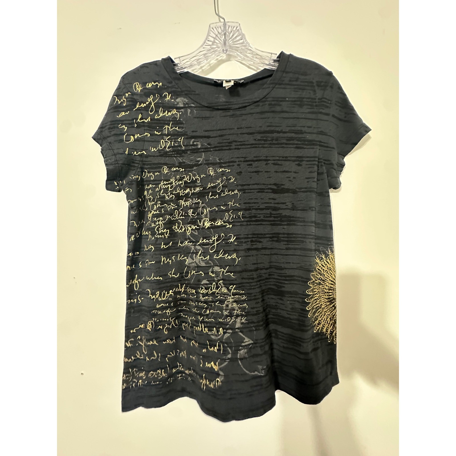 Express Graphic T-Shirt Womens Medium Black Gold Excellent Winged Burnout Top