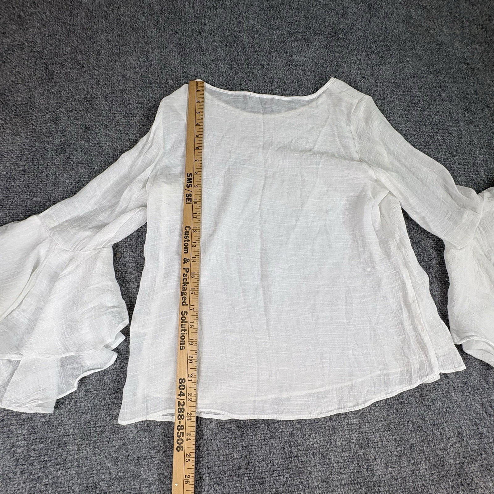 William B Blouse Womens Small White Sheer Ruffle Bell Sleeve Boho Fairy Cottage