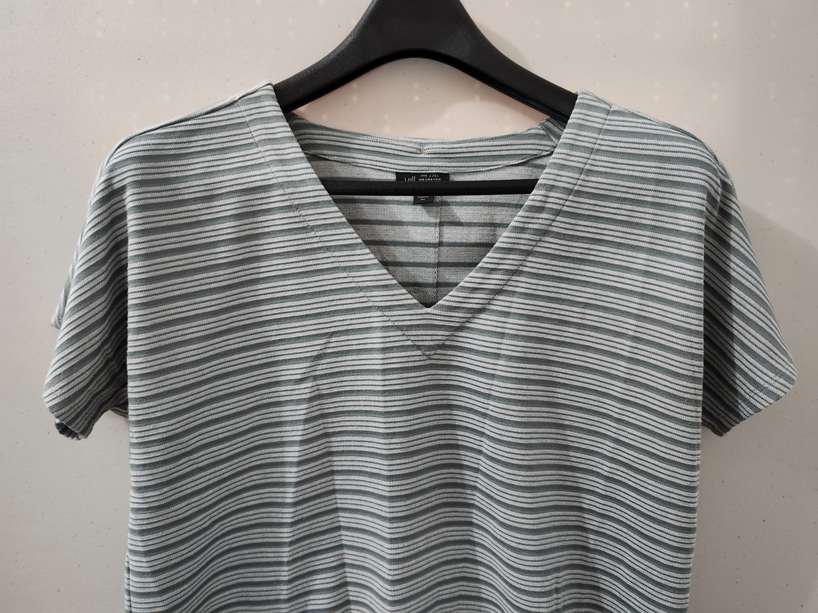 J Jill Top Womens XS GRN Wearever Oversize Vneck Stripe Melange Texture Stretch