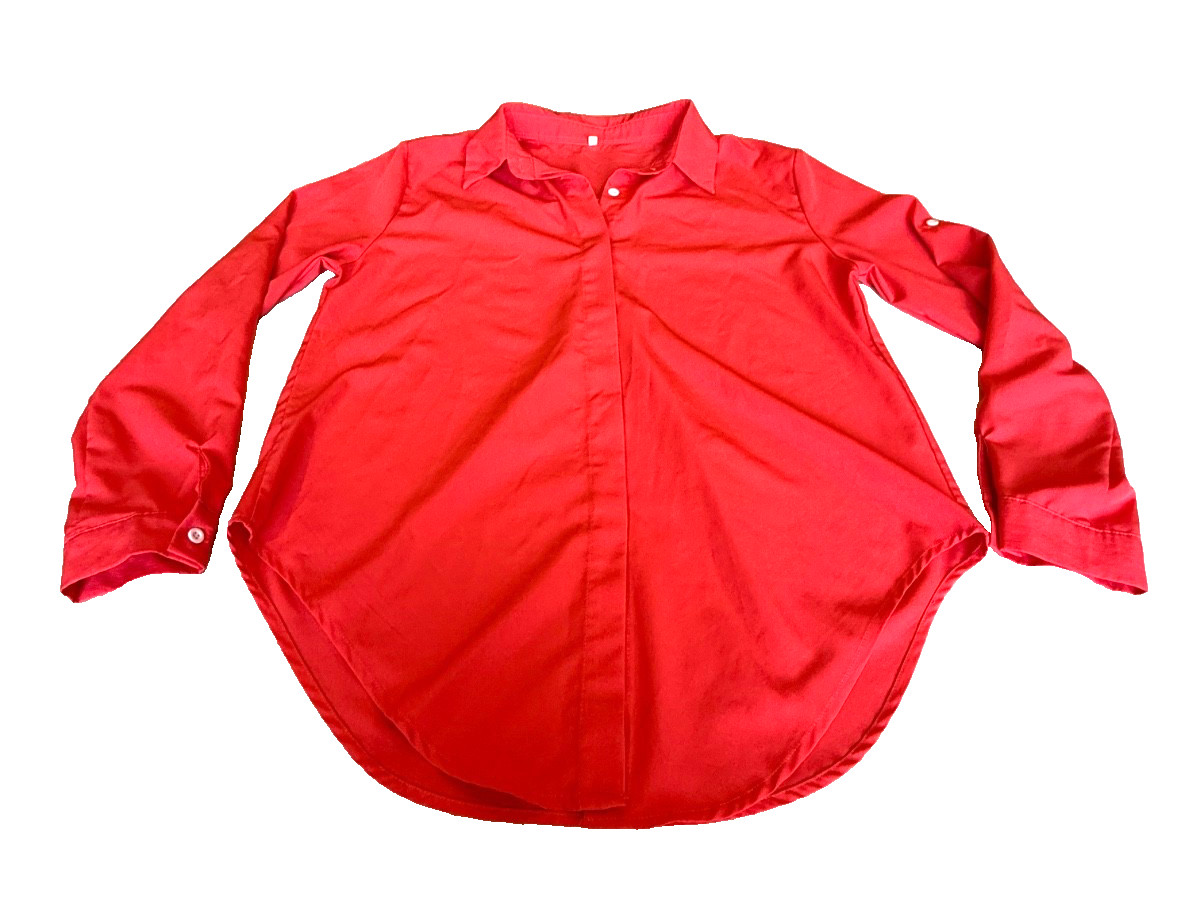 Women’s Long Sleeve Roll Tab Sleeve Orange Button Up Blouse – Size Large
