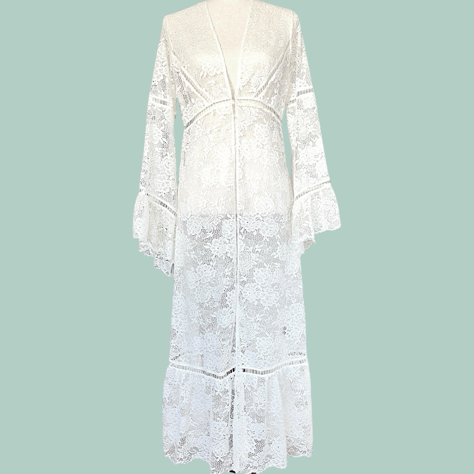 Curation Sheer Lace Heirloom Maxi Top S Pagoda Sleeve Weightless Drama Ivory