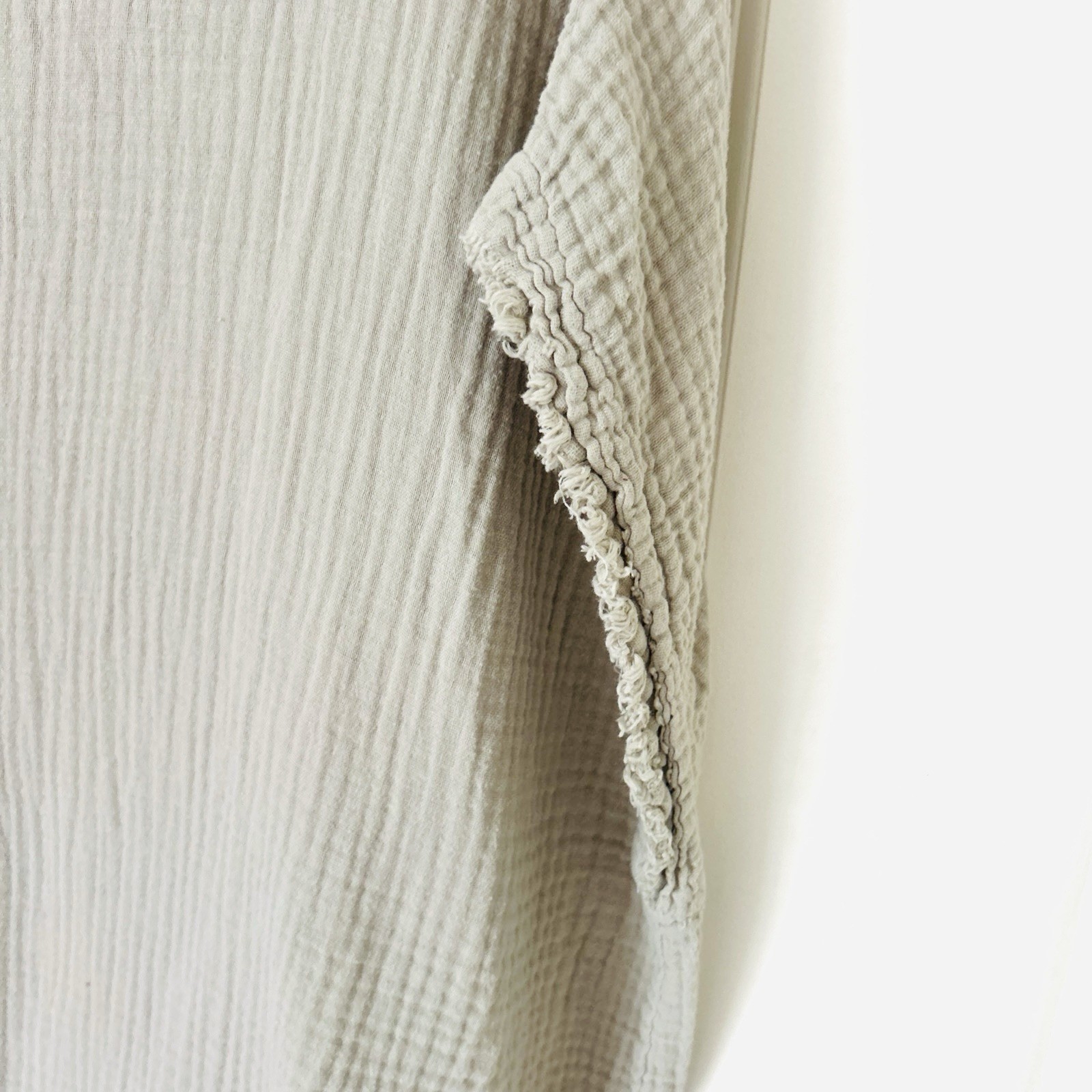 Black Crane Double Gauze 100% Cotton Square Boxy S/S Top Lagenlook OS Color:Sand