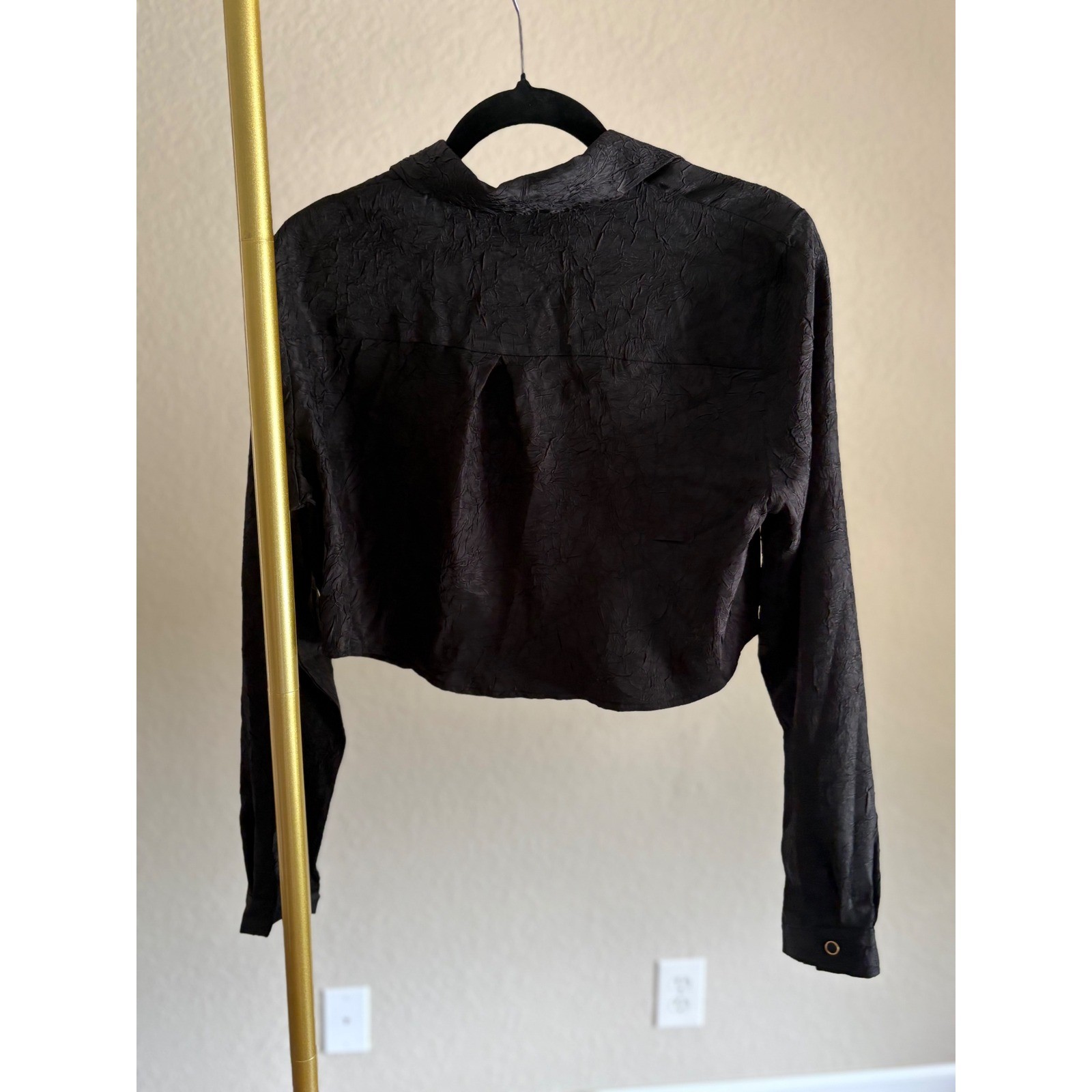House of Harlow 1960 Top Black Crinkle Cropped Button Down S Glam Whimsigoth