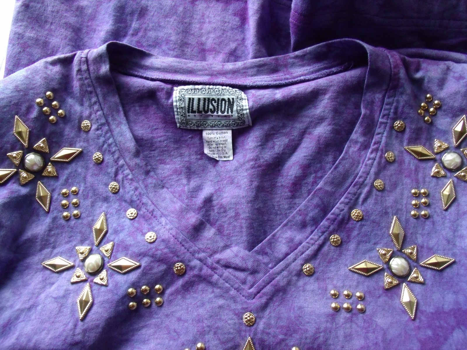 Womens Embellished Tee Purple Casual to Career Stretch Size OSFM V-Neck