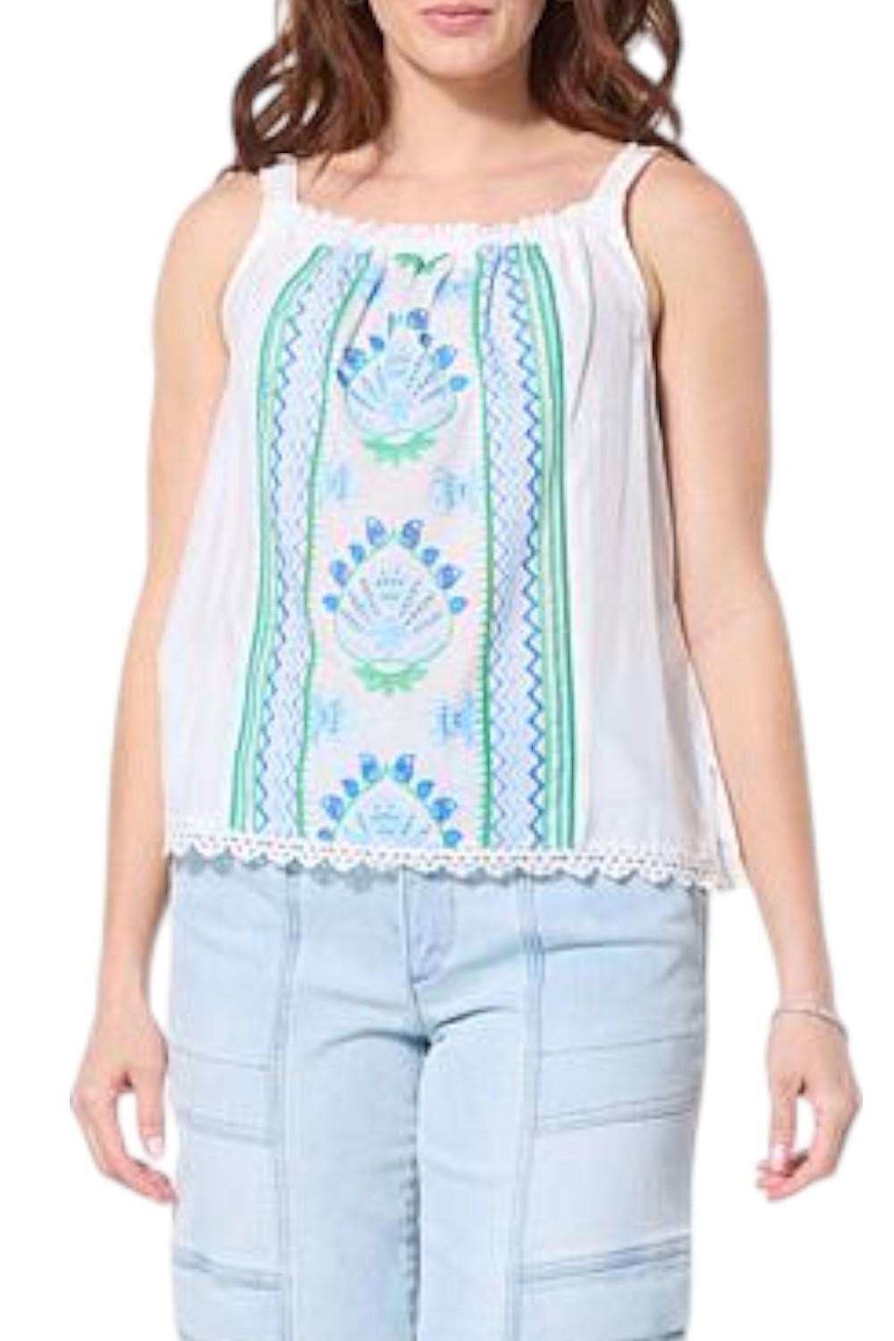 Democracy Women’s Woven Embroidered Square Neck Tank Off White/Mint
