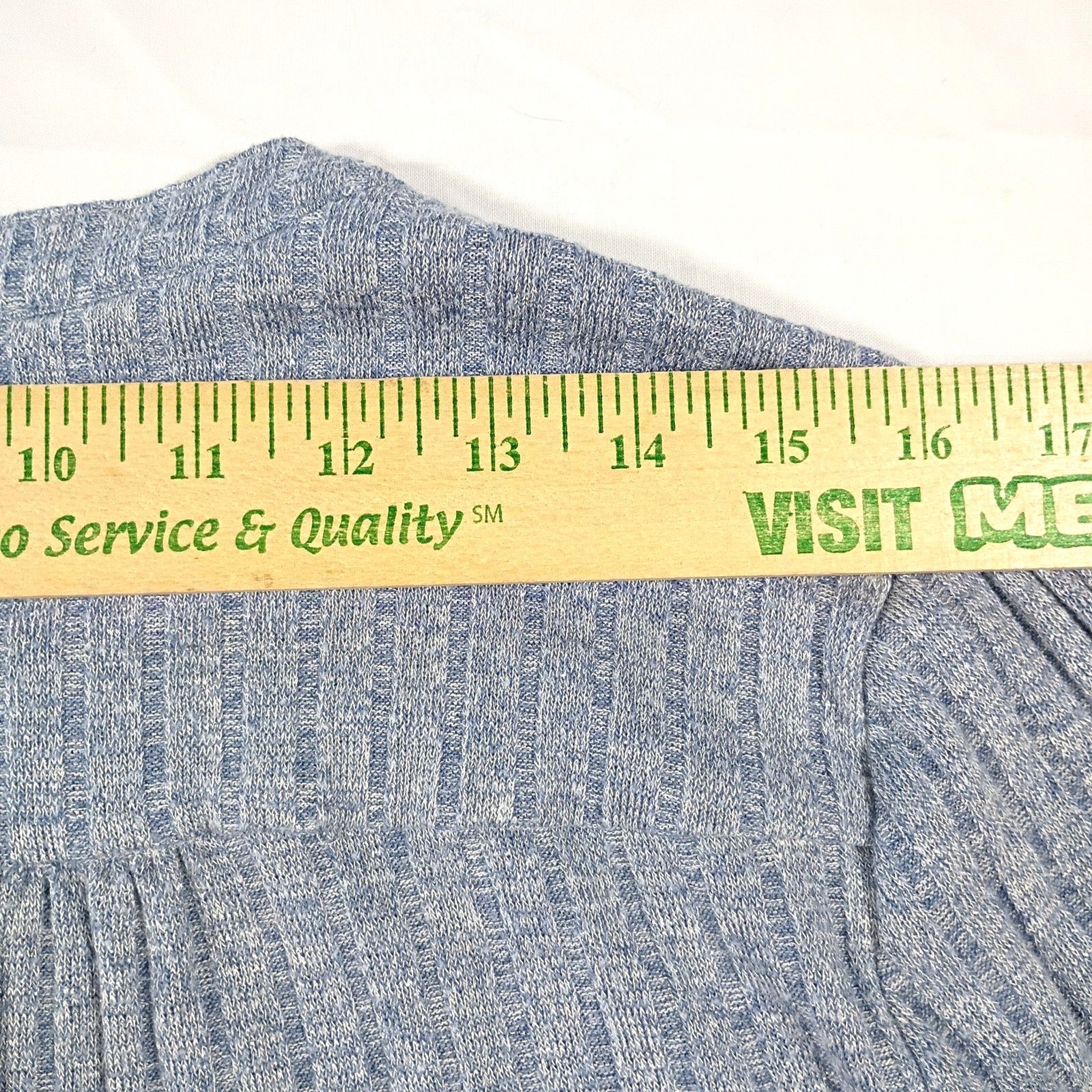 Cocomo Blue and Silver V Neck Swing Sweater Ribbed Button Up Roll Tab Sleeve L