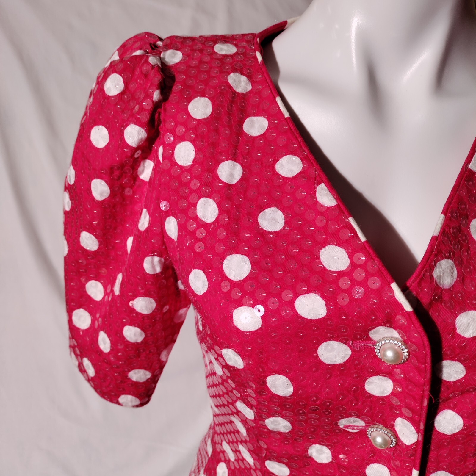 Rickie Freeman for Teri Jon Pink White Polka Dot Fun Vintage Size 4 100% Cotton