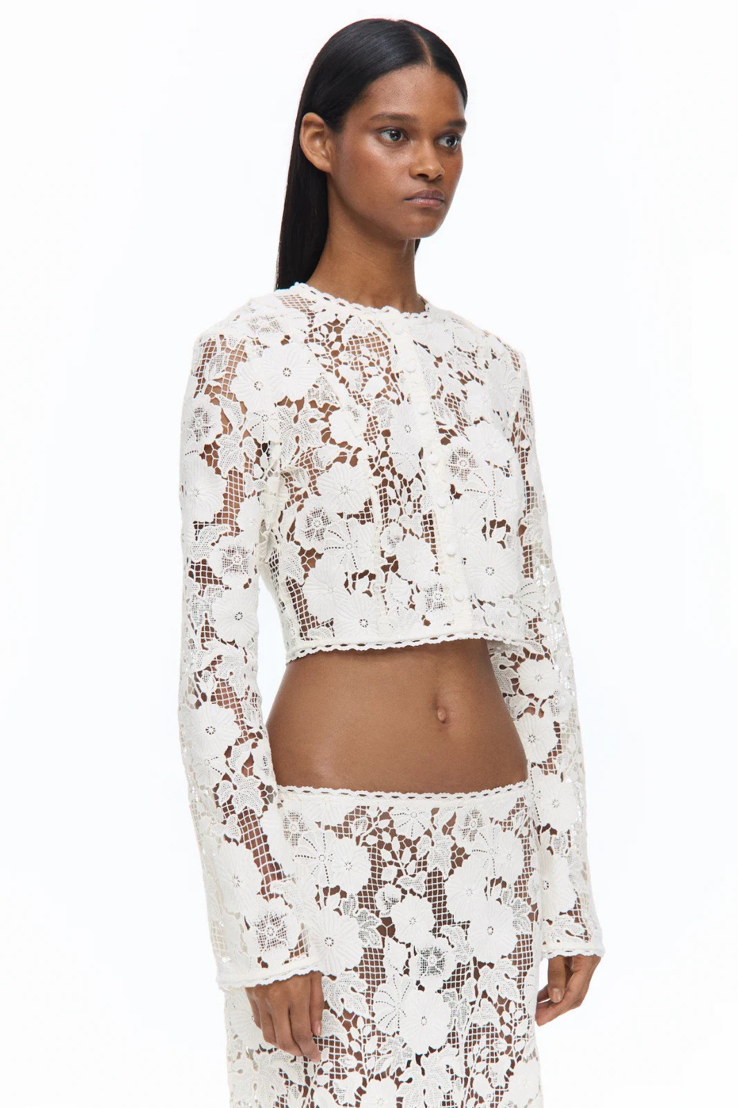 Livia Nunes H&M UK8 US4 EU36 White broderie lace blouse Classy Holiday stunning
