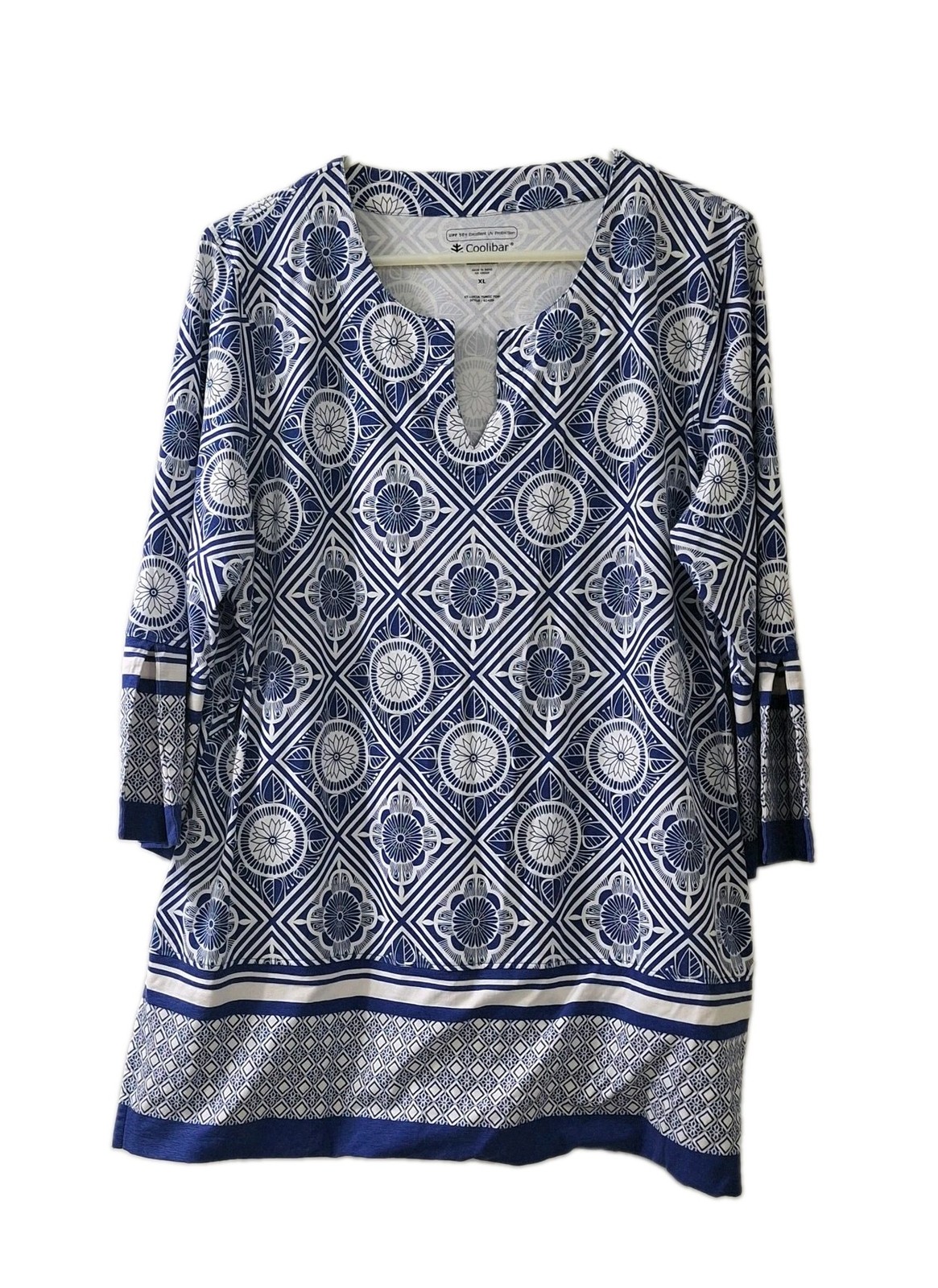 Coolibar St. Lucia Tunic Top Women XL Blue UPF 50+ Sun Pro 3/4 Sleeve Nautical