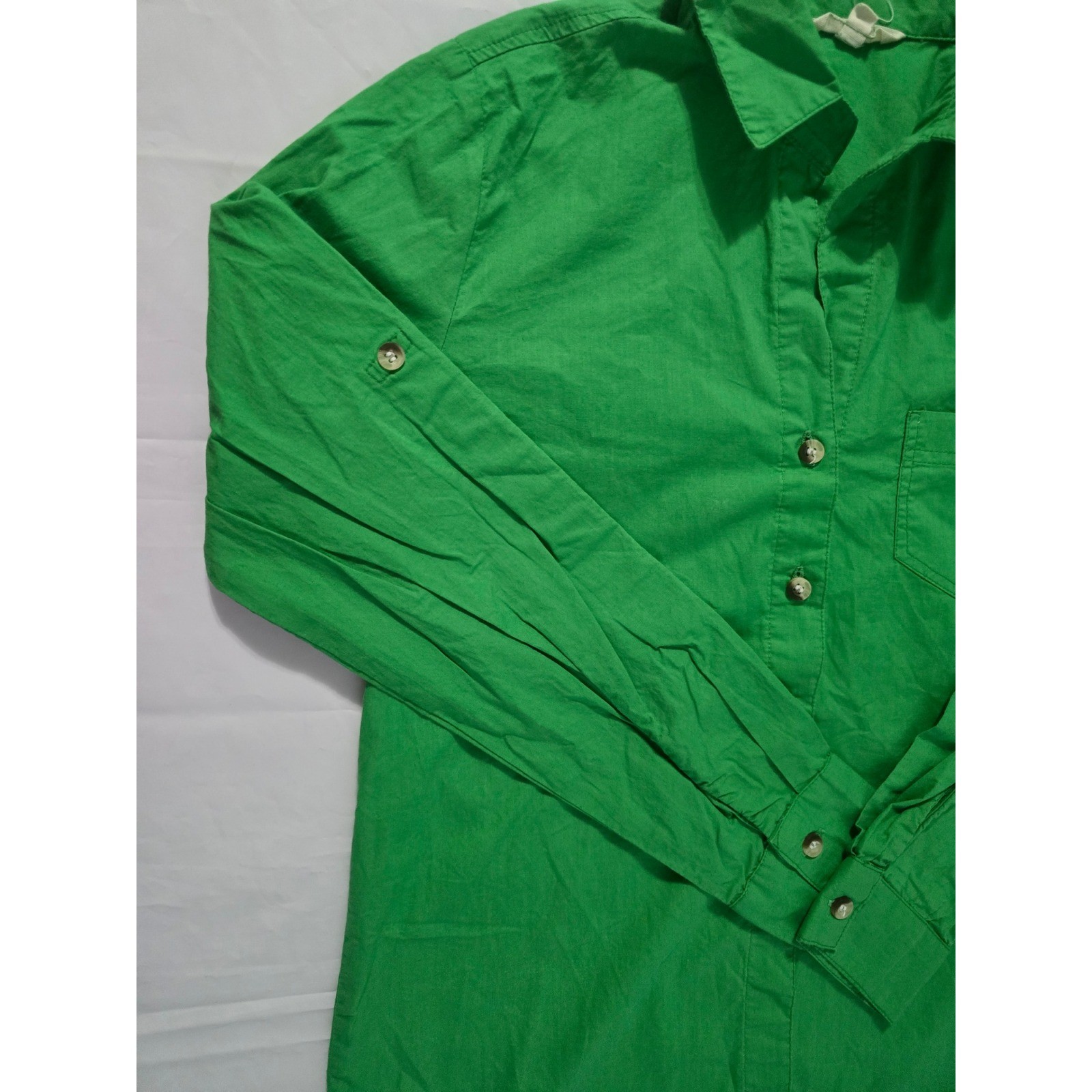 Sim & Sam Green Cotton Roll Tab Sleeve Button Down Shirt Small RN145239