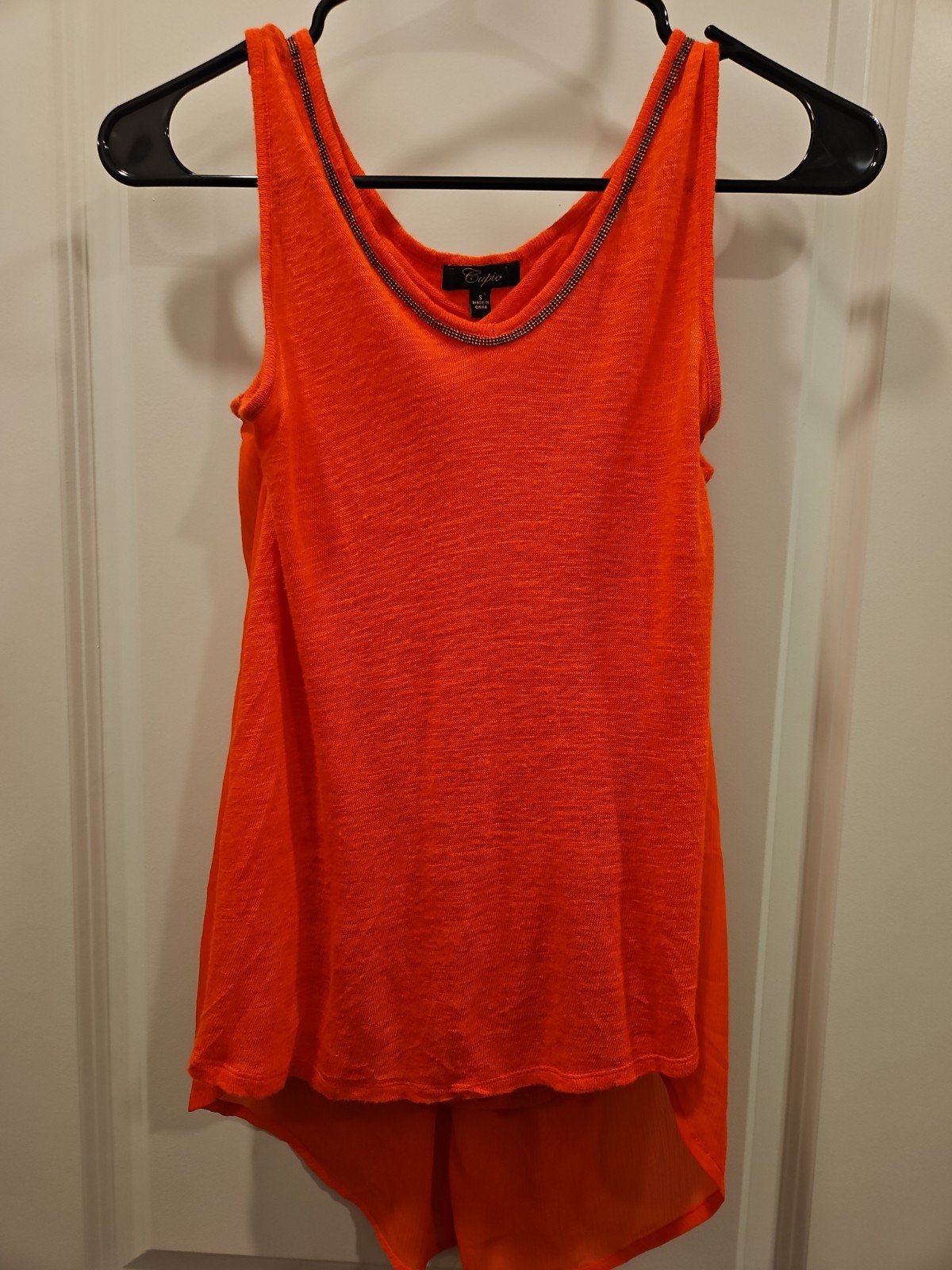 Cupio- Womens Small- Bright Orange Sleeveless Bead Neck Top With Pleated Back