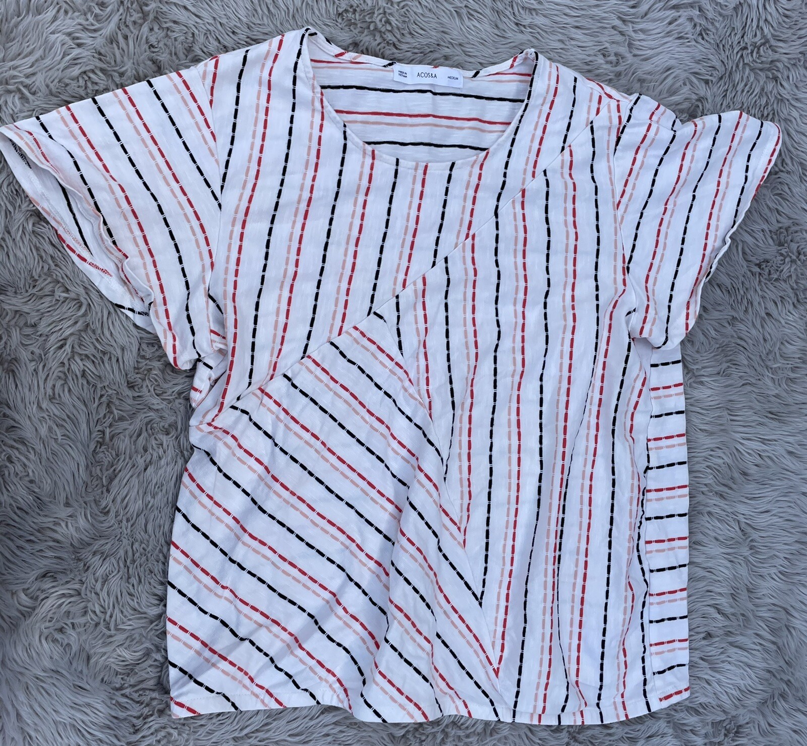 ACOS&A Women’s Medium White Striped Short Sleeve Top