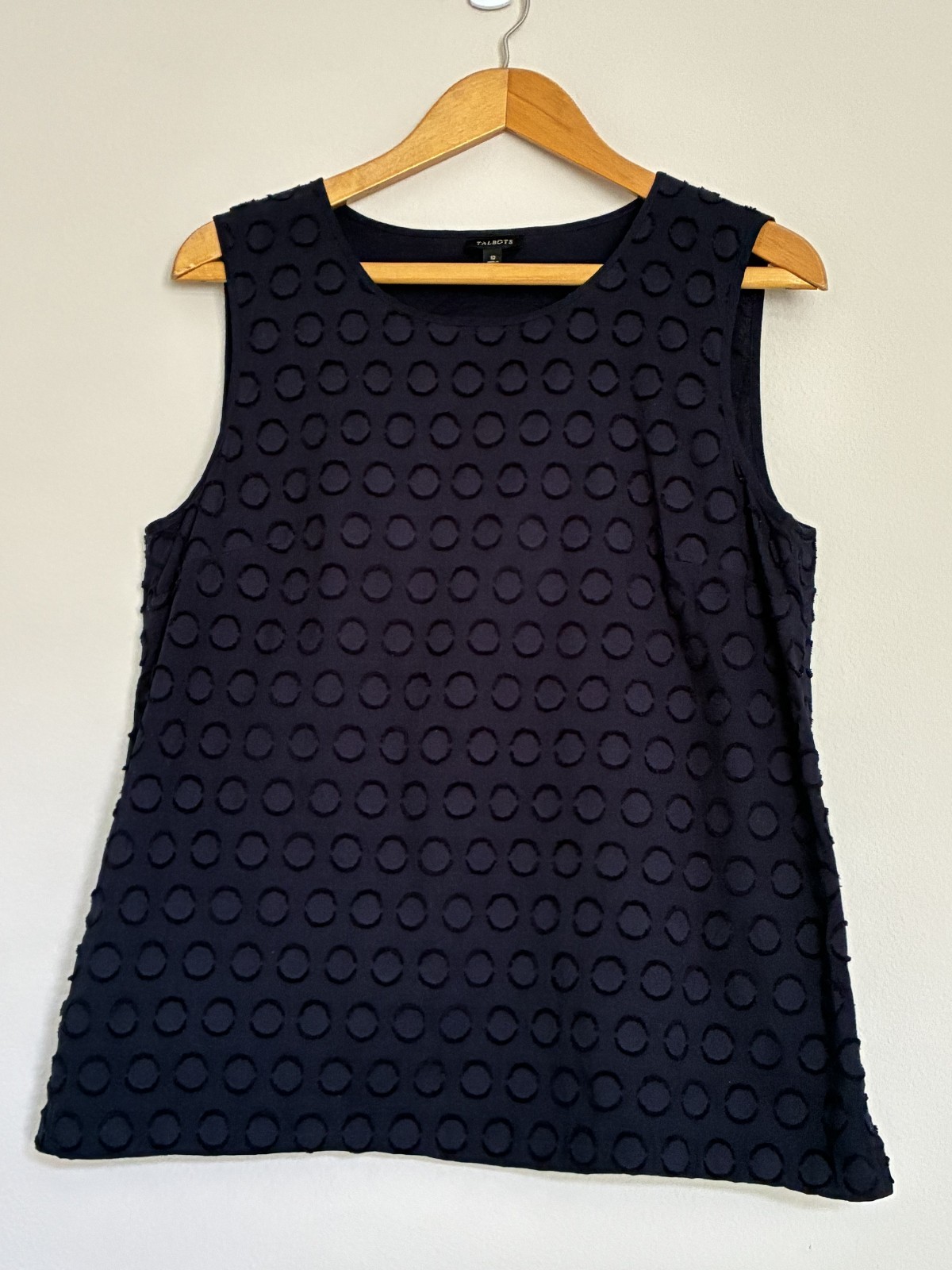 Talbots Navy Blue Textured Circle Embroidered Sleeveless Top Tank Size 12