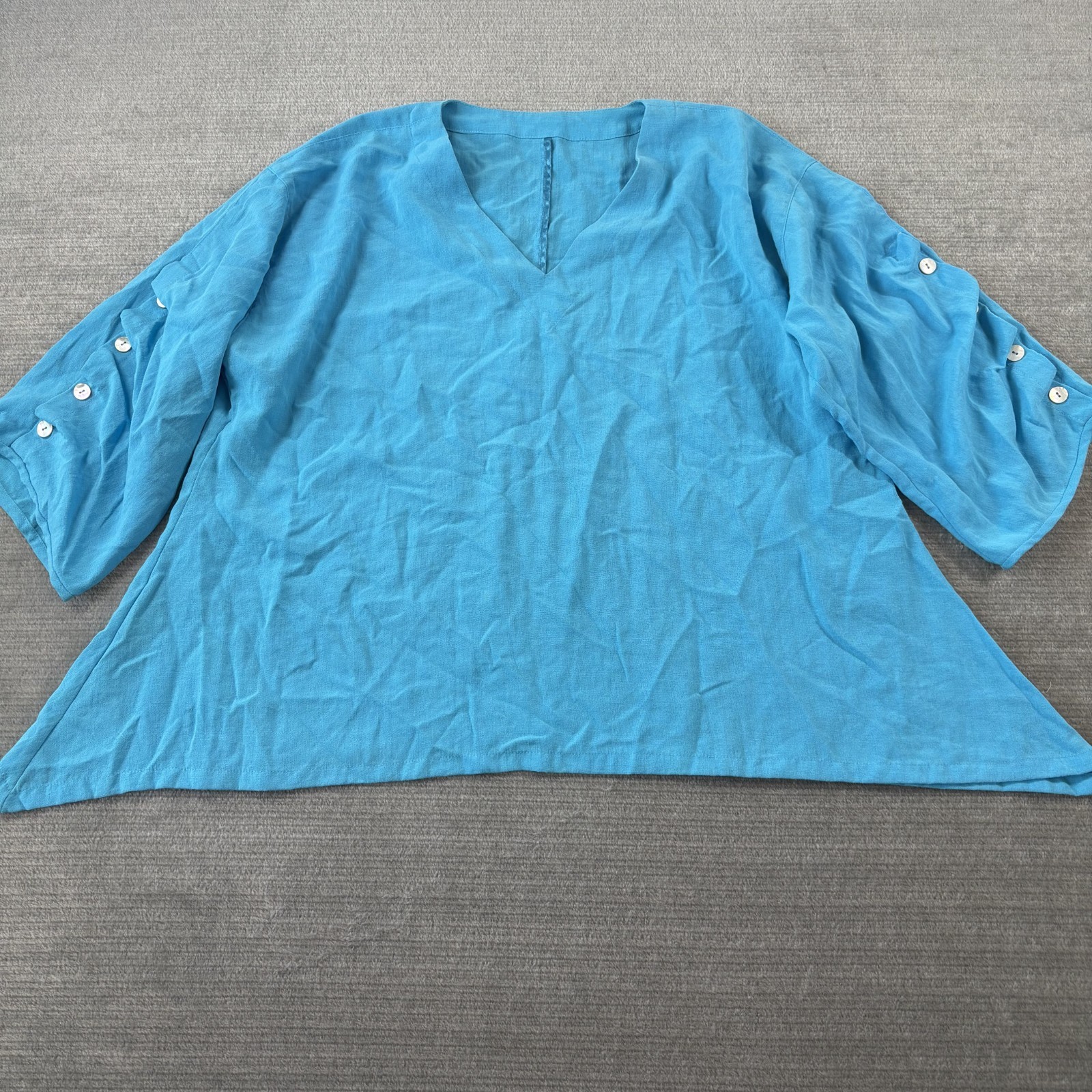 Fridaze Linen Redefined Top Women’s XL Blue Button Sleeve Flowy Lagenlook Coast