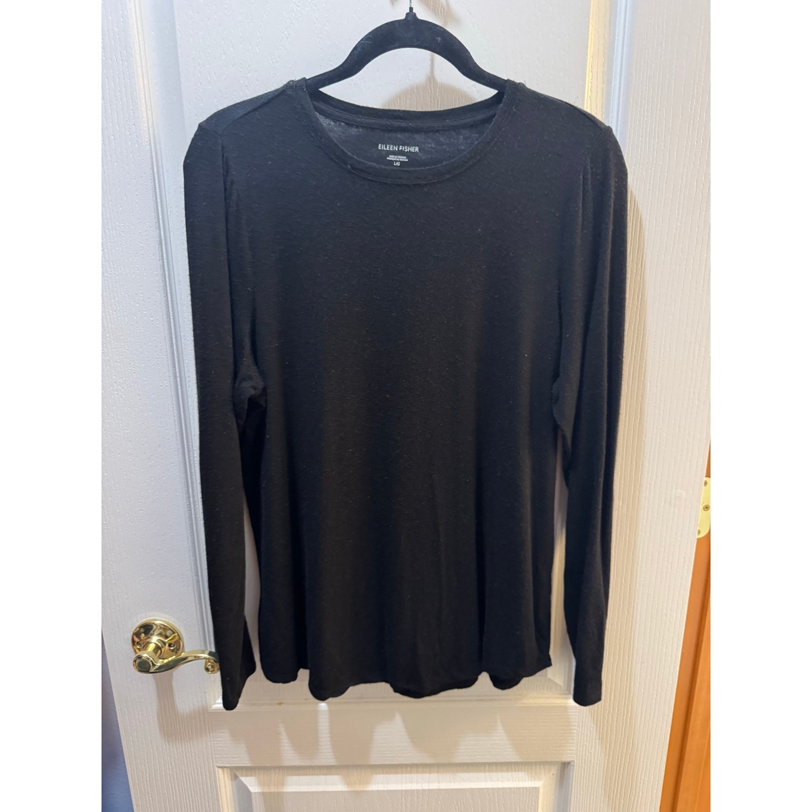 Eileen Fisher Black Tencel Cashmere Long Sleeve Crew Neck Size L Soft Luxury Tee