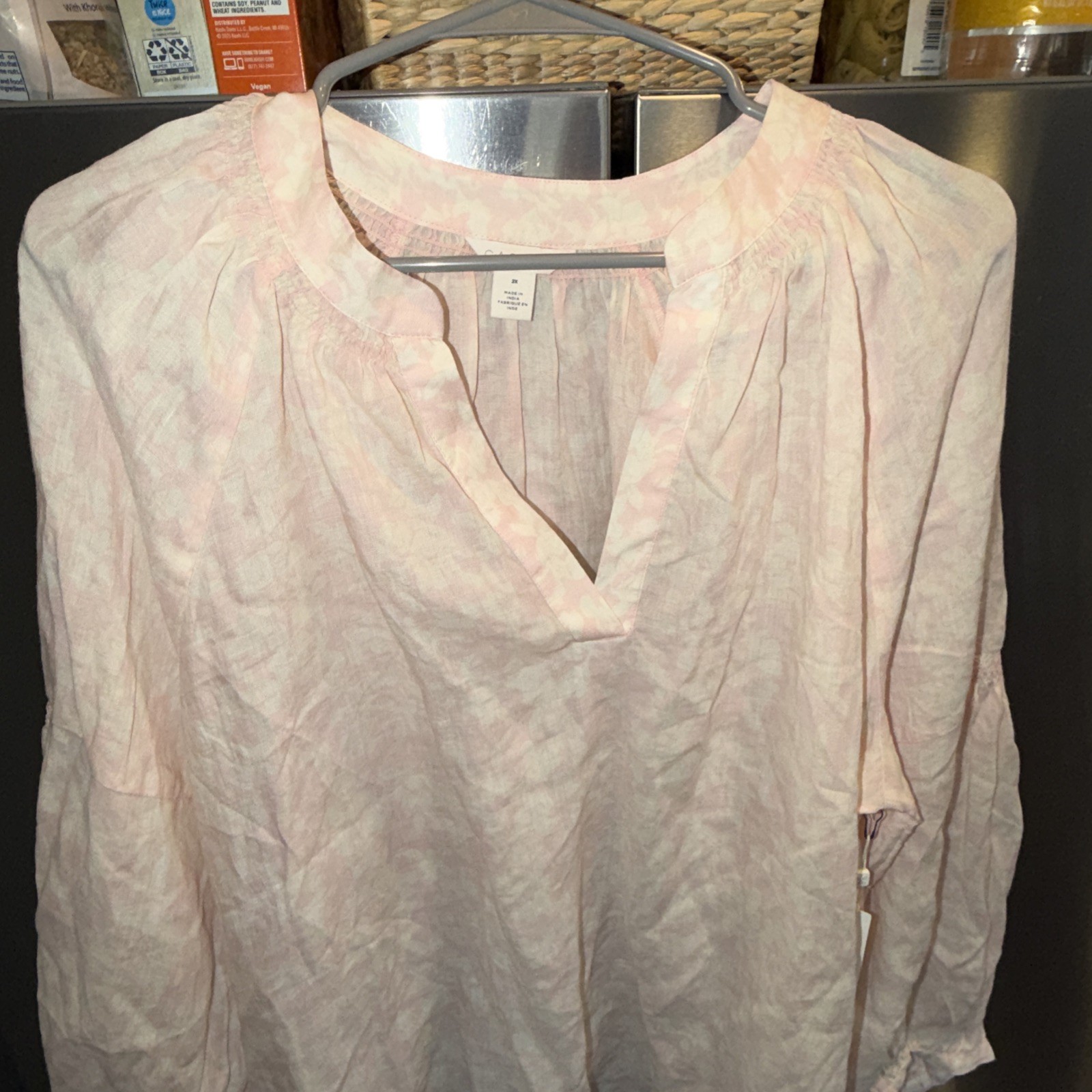 CASLON Pink Floral Blouse NEW women’s 2XL V Neck Pullover Tunic Flowy Cotton Top