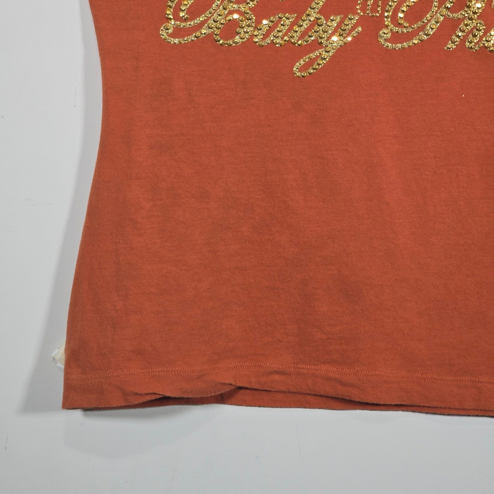 Vtg Y2K Baby Phat Baby Tee L Gold Rhinestone Cat Logo Retro Hip Hop Urban 90’s